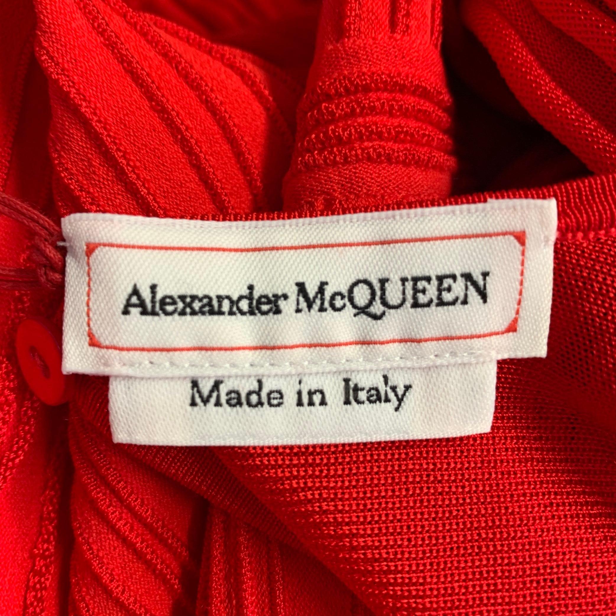 ALEXANDER MCQUEEN Talla S Vestido rojo de viscosa texturizado de manga larga en venta 3
