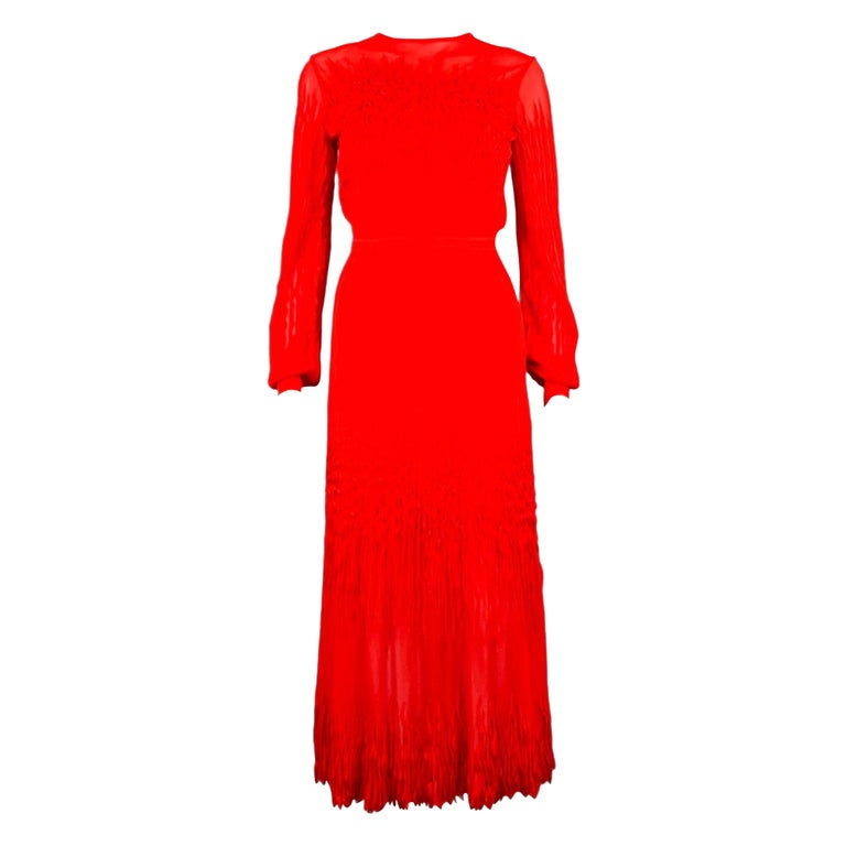 ALEXANDER MCQUEEN Size S Red Viscose Textured Long Sleeve Dress