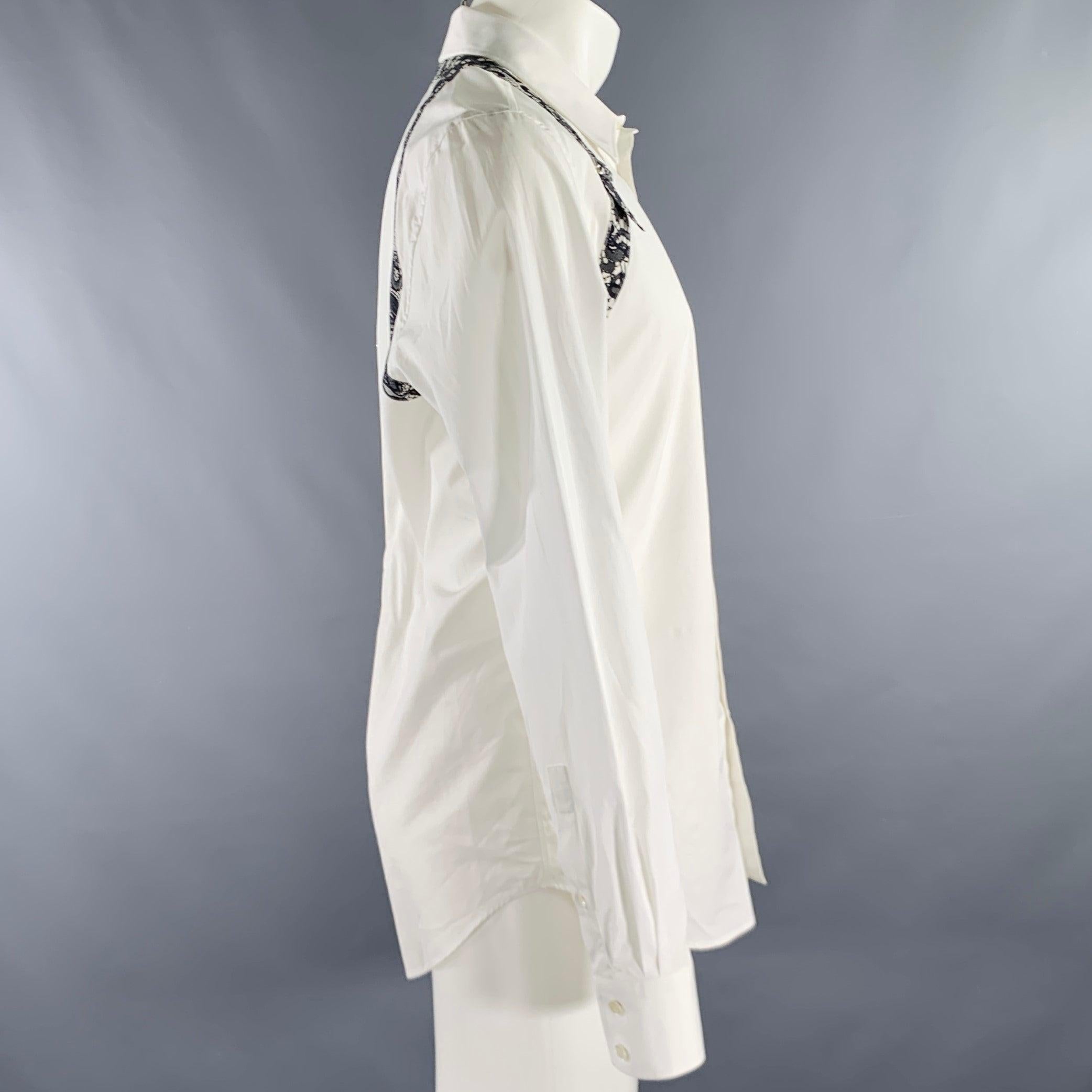 ALEXANDER MCQUEEN Size S White Black Lace Cotton Print Long Sleeve Shirt In Good Condition In San Francisco, CA