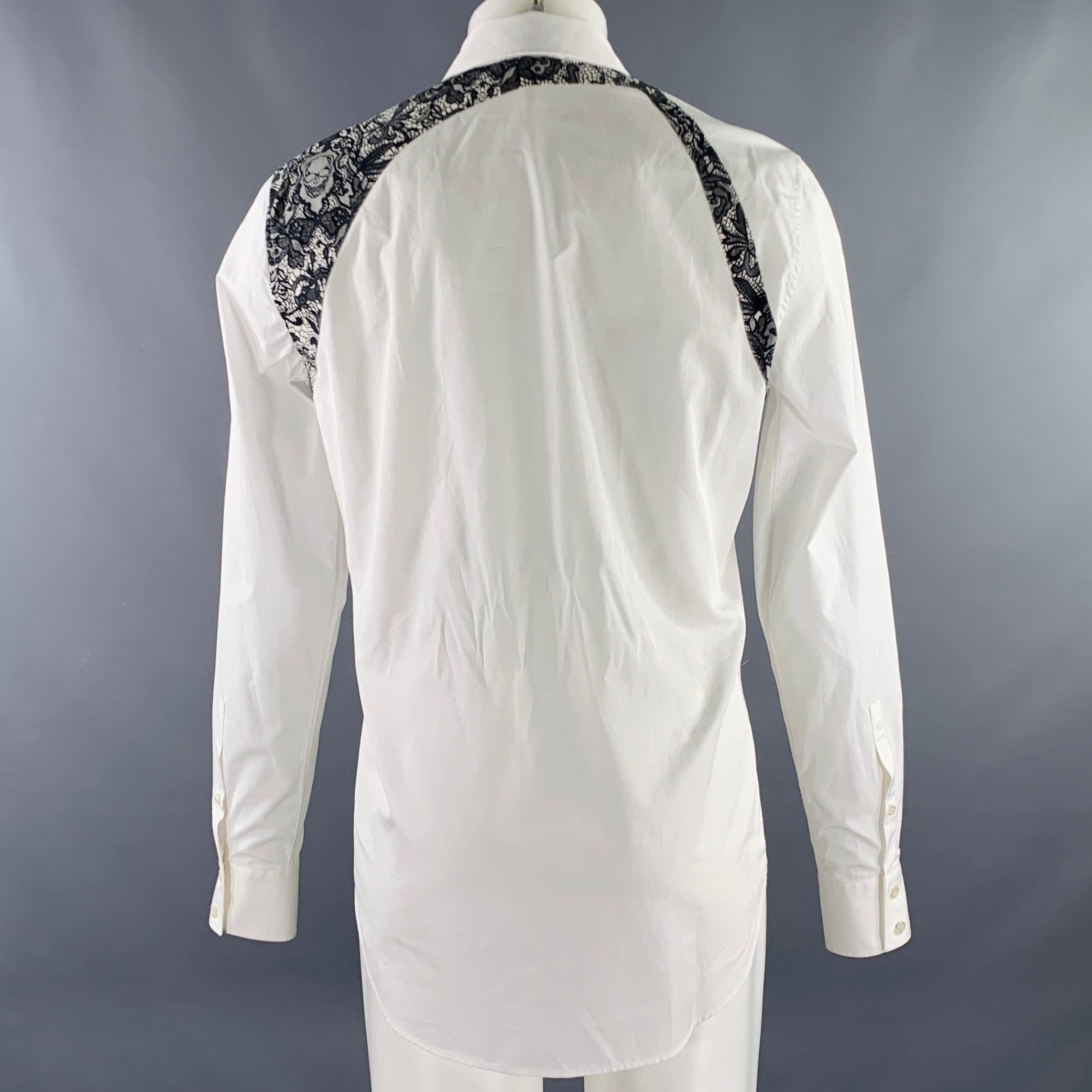 Men's ALEXANDER MCQUEEN Size S White Black Lace Cotton Print Long Sleeve Shirt