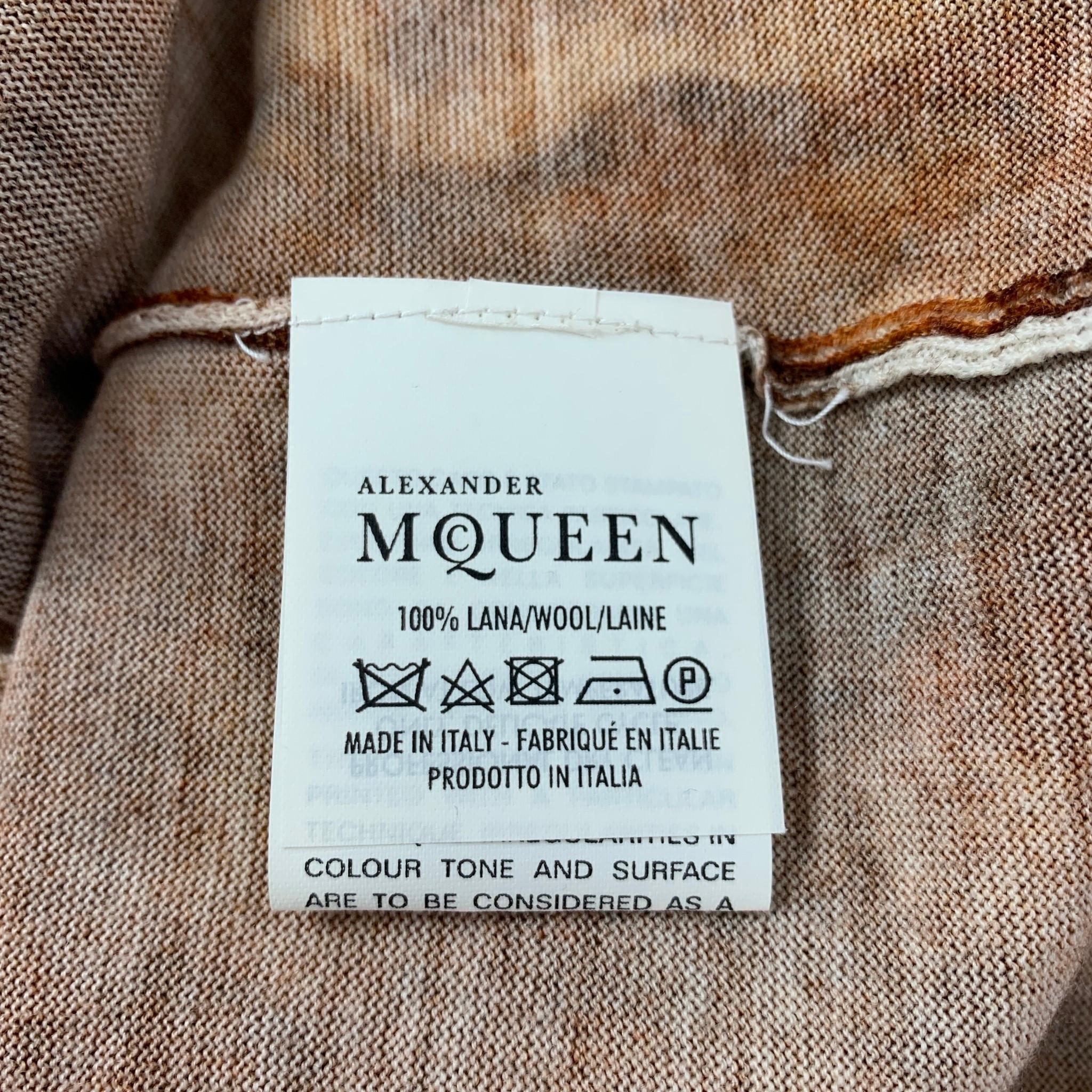 ALEXANDER MCQUEEN Size S Yellow Brown Print Wool Crew-Neck Pullover 1