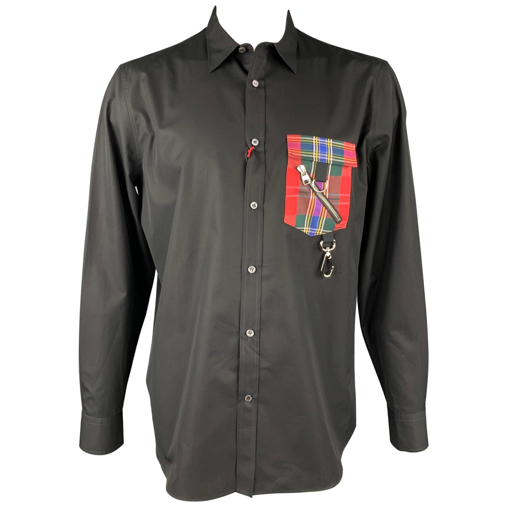 ALEXANDER MCQUEEN Size XL Black & Red Cotton Long Sleeve Shirt