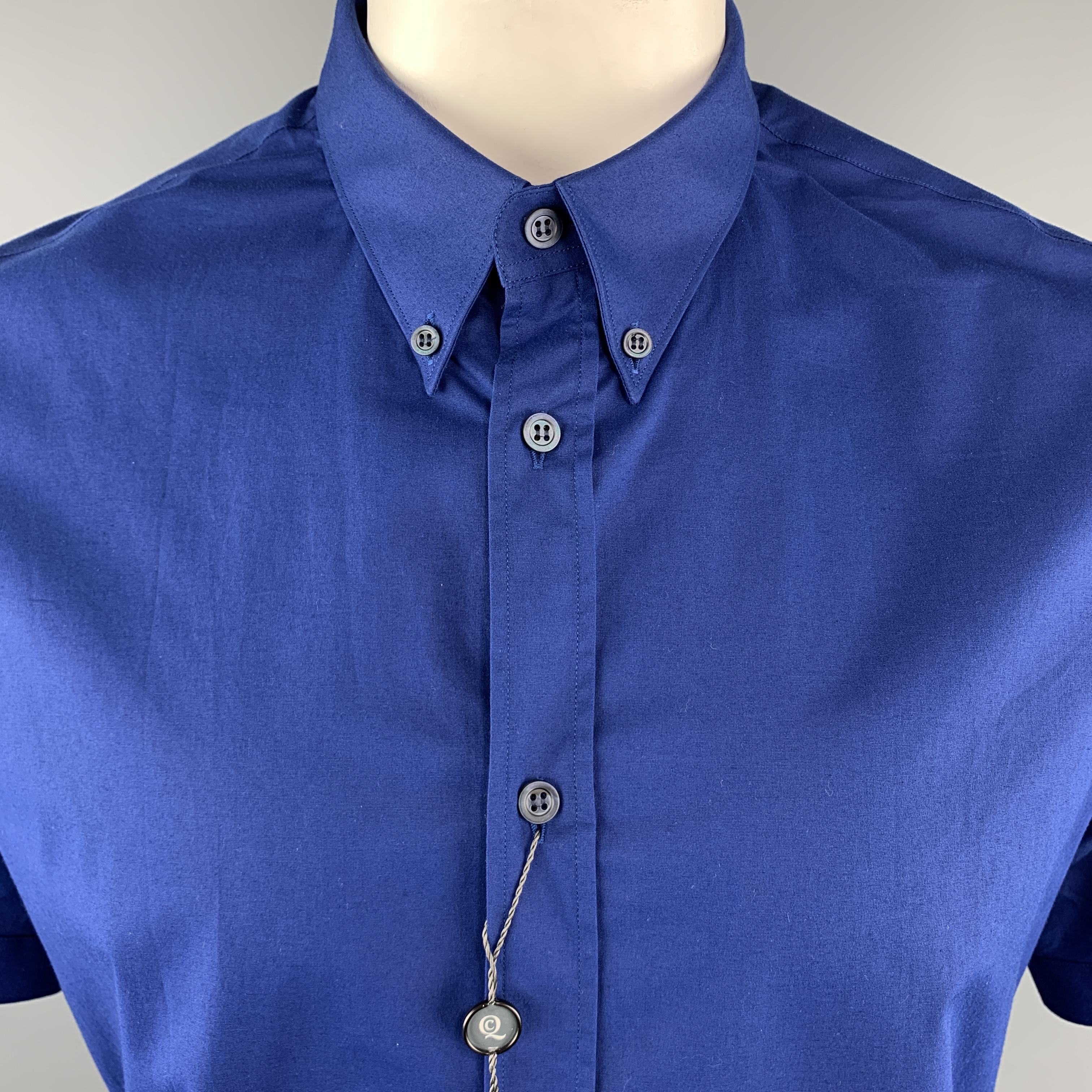 ALEXANDER MCQUEEN Size XL Blue Button Down Short Sleeve Shirt In New Condition In San Francisco, CA