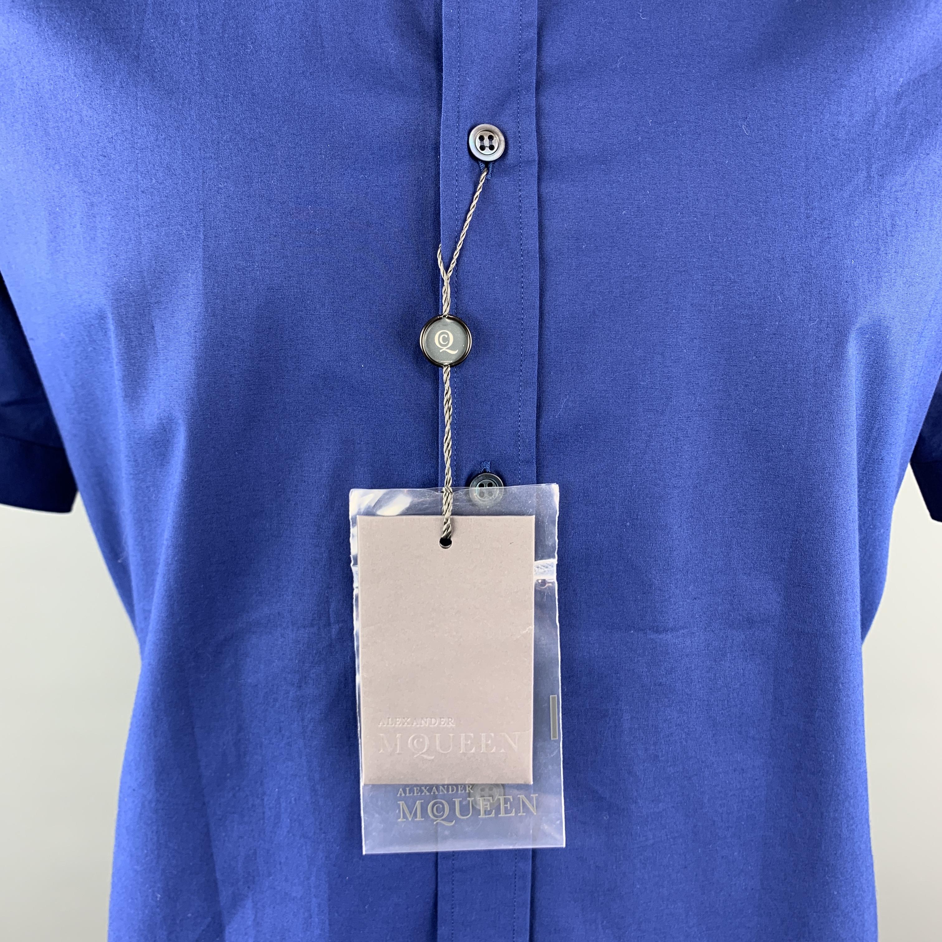 Men's ALEXANDER MCQUEEN Size XL Blue Button Down Short Sleeve Shirt