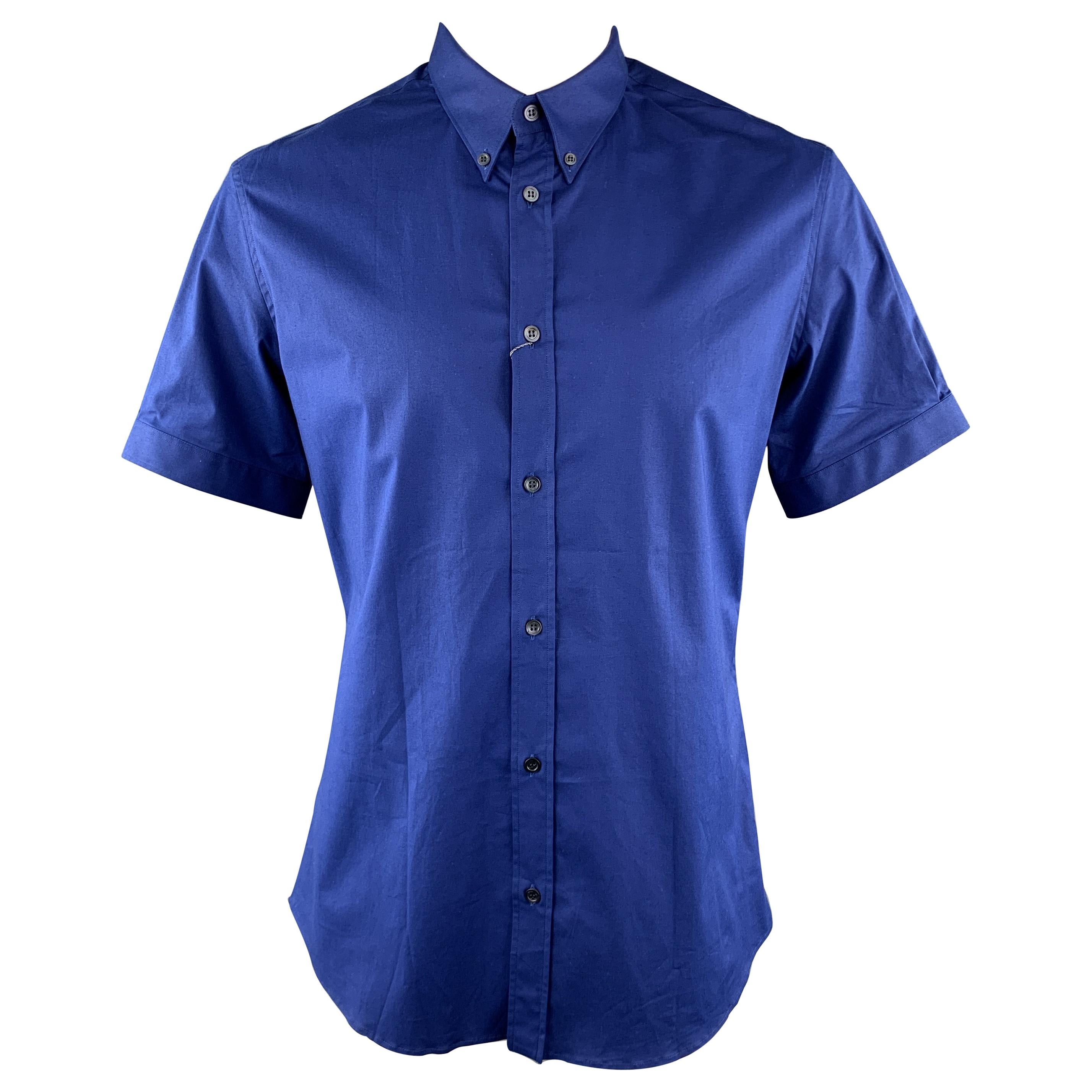 ALEXANDER MCQUEEN Size XL Blue Button Down Short Sleeve Shirt