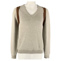ALEXANDER MCQUEEN Size XL Grey Brown Knit Wool V-Neck Sweater