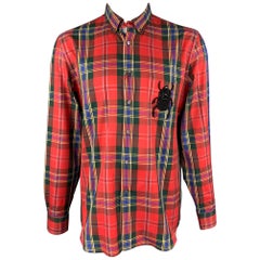 ALEXANDER MCQUEEN Size XL Multi-Color Tartan Cotton Beetle Patch Shirt