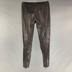 ALEXANDER MCQUEEN Size XS Black Leather Solid Zip Up Casual Pants