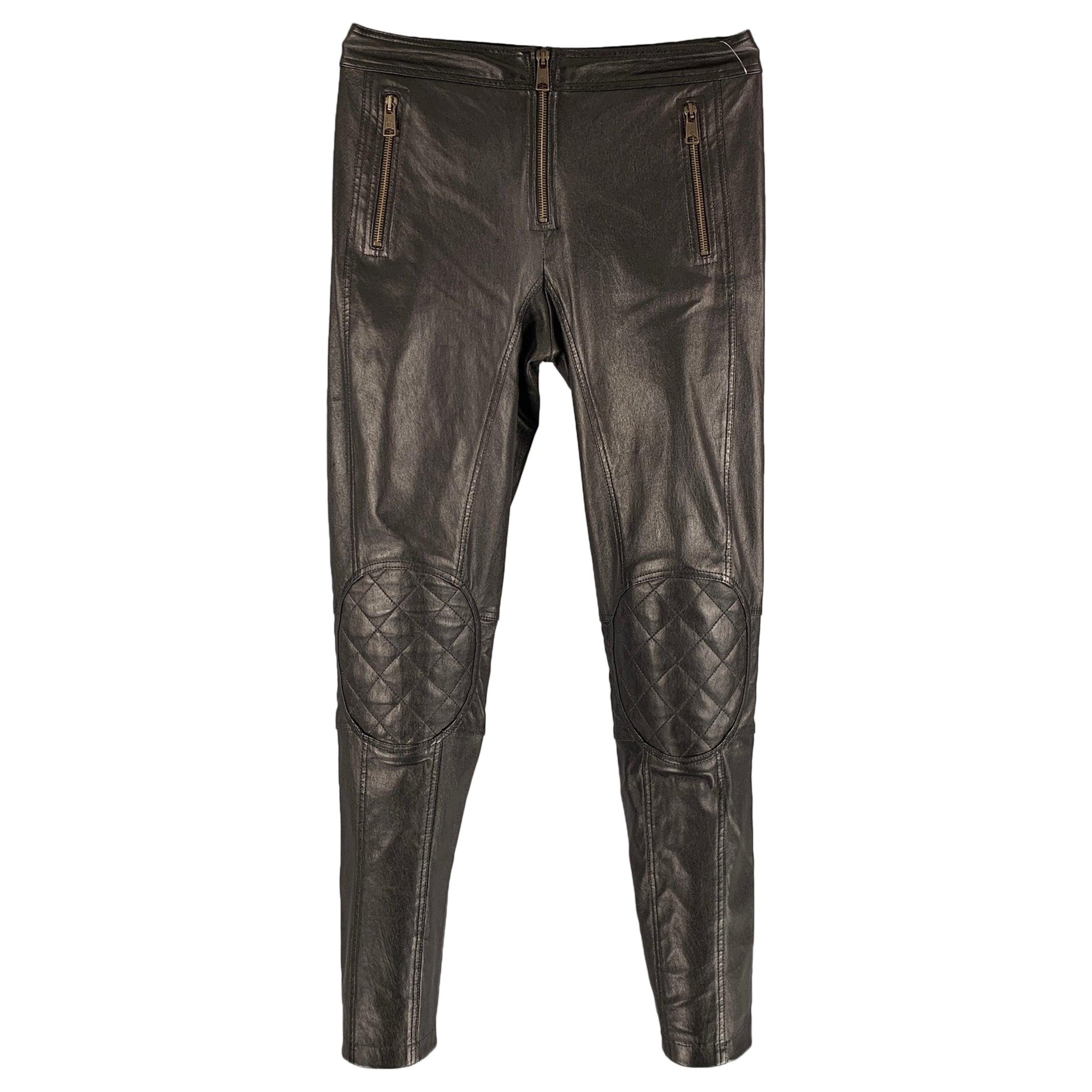 Alexander McQueen Taglia XS Pantaloni casual in pelle nera con cerniera solida