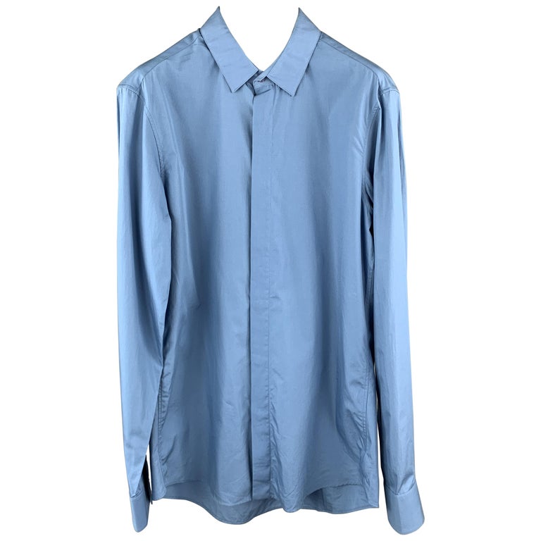 ALEXANDER MCQUEEN Size XS Blue Cotton Long Sleeve Shirt For Sale at 1stDibs