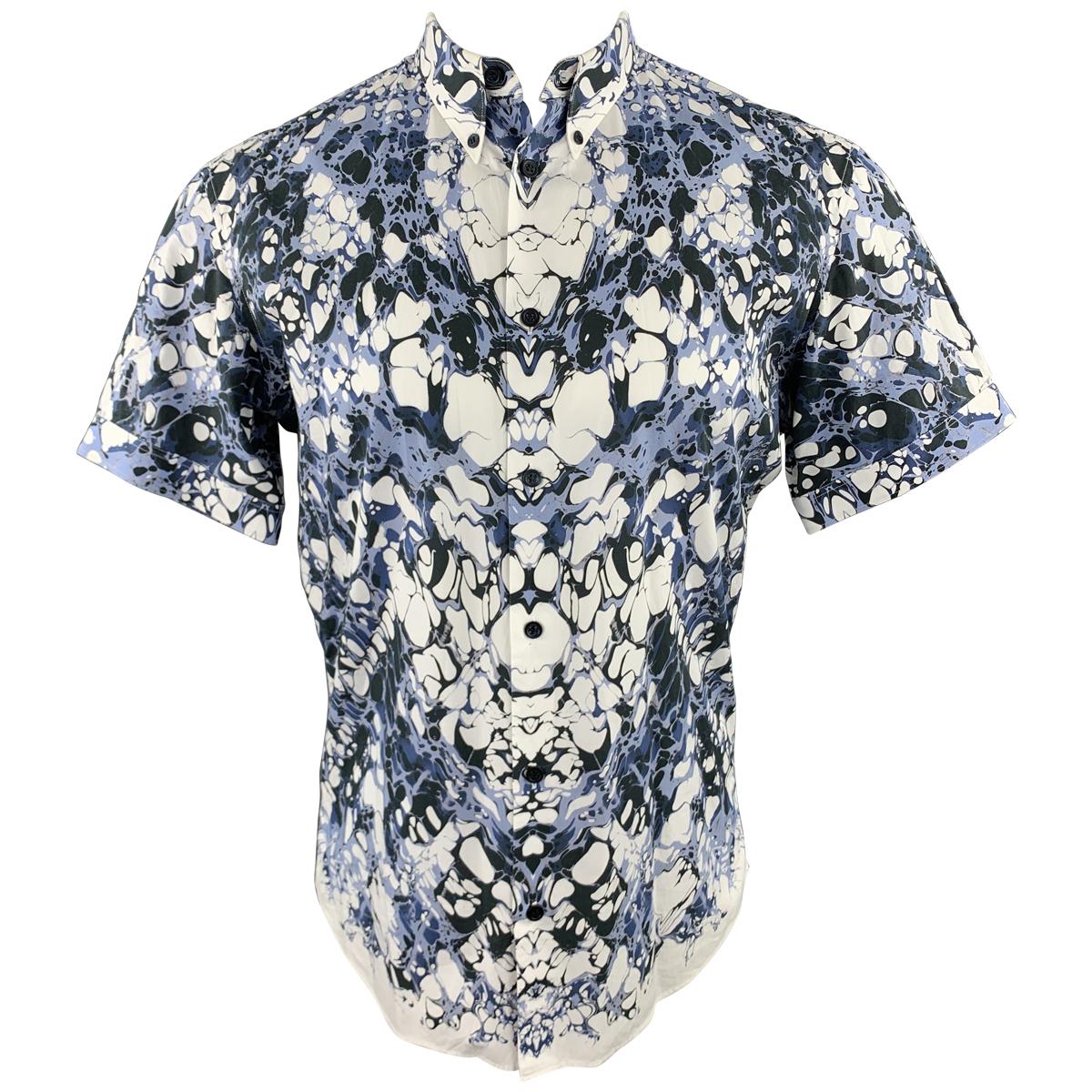ALEXANDER MCQUEEN Size XS Blue Marble Print Short Sleeve Button Down Shirt