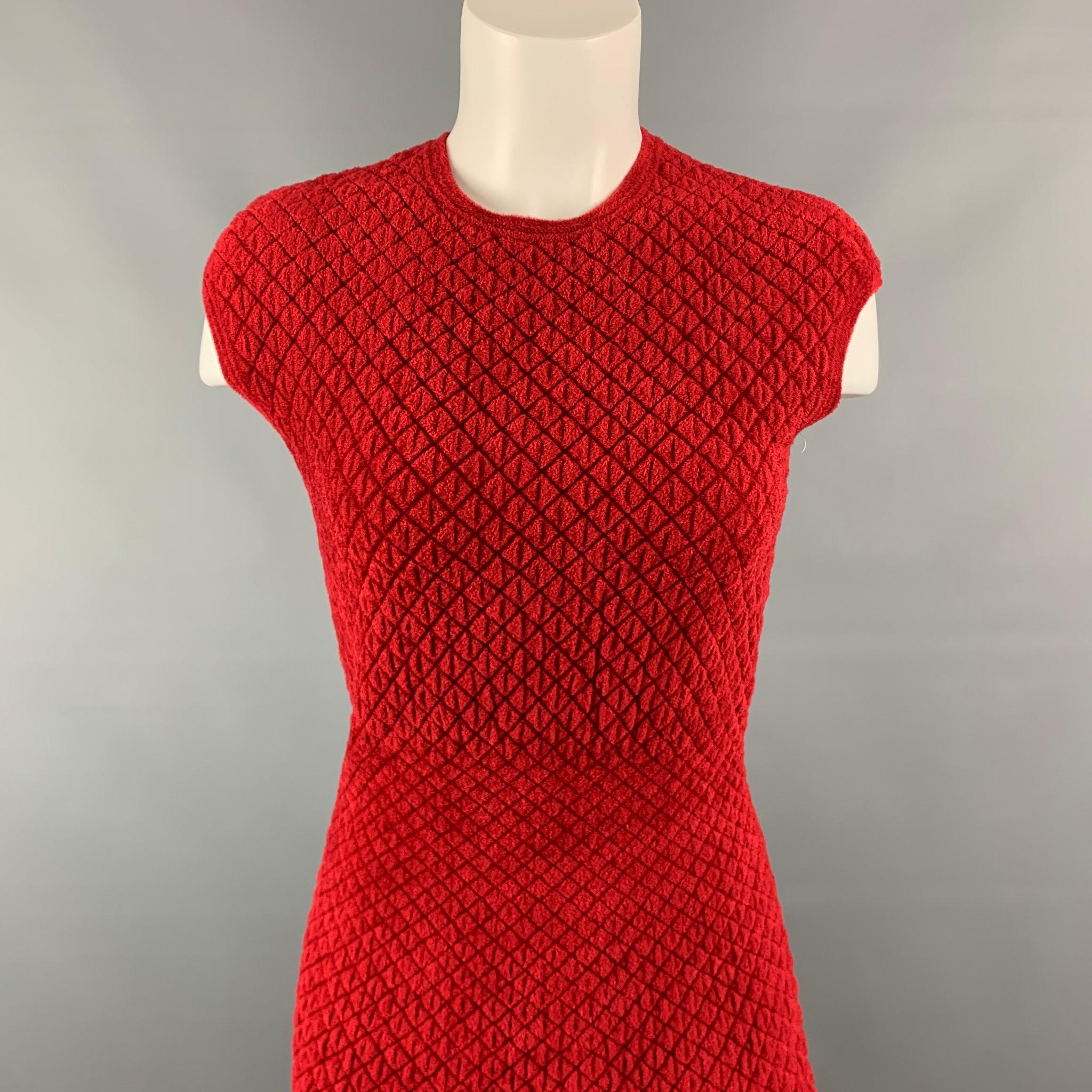 Red ALEXANDER MCQUEEN Size XS Burgundy Quilted Stretch Wool Blend Cocktail Dress