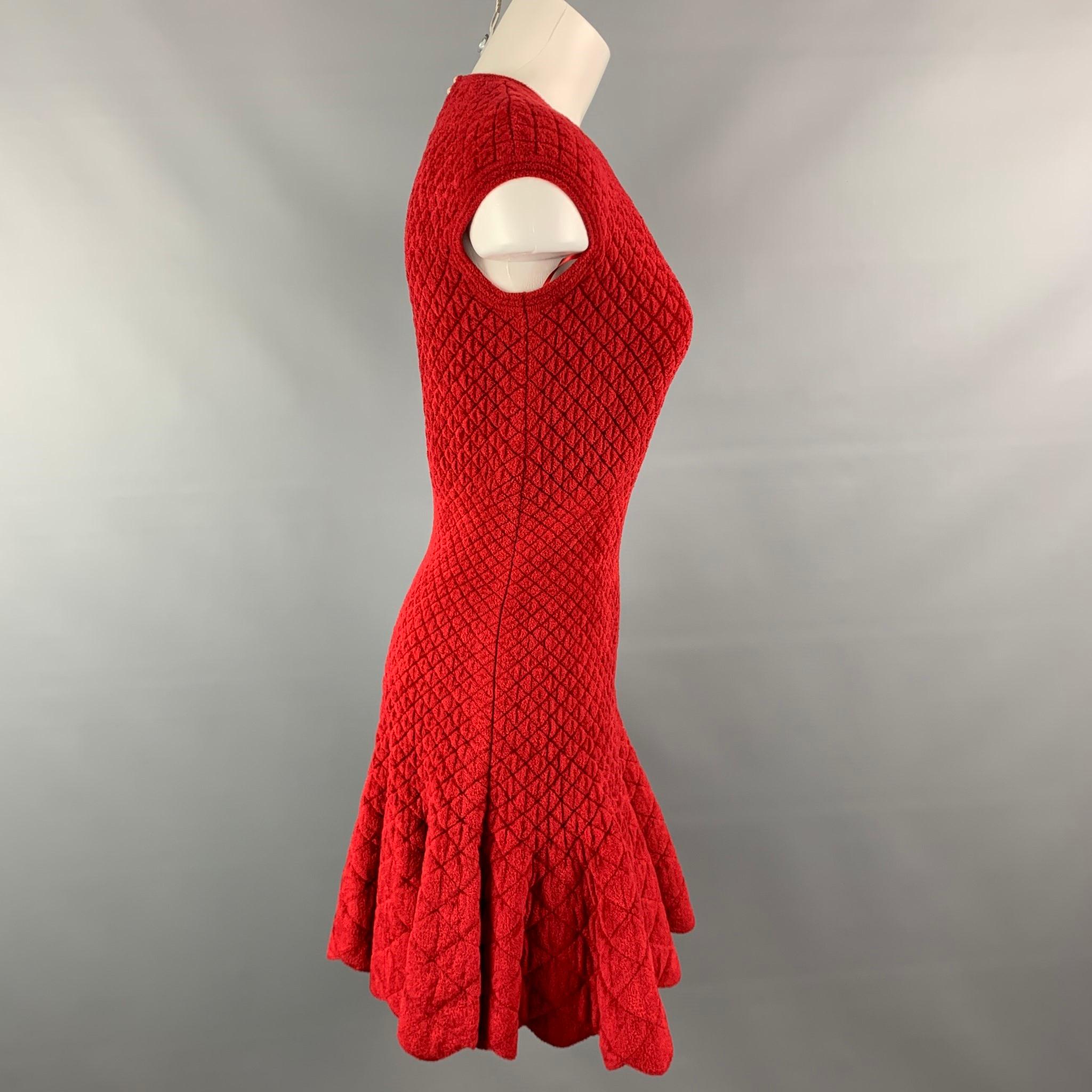 ALEXANDER MCQUEEN Size XS Burgundy Quilted Stretch Wool Blend Cocktail Dress In Good Condition In San Francisco, CA