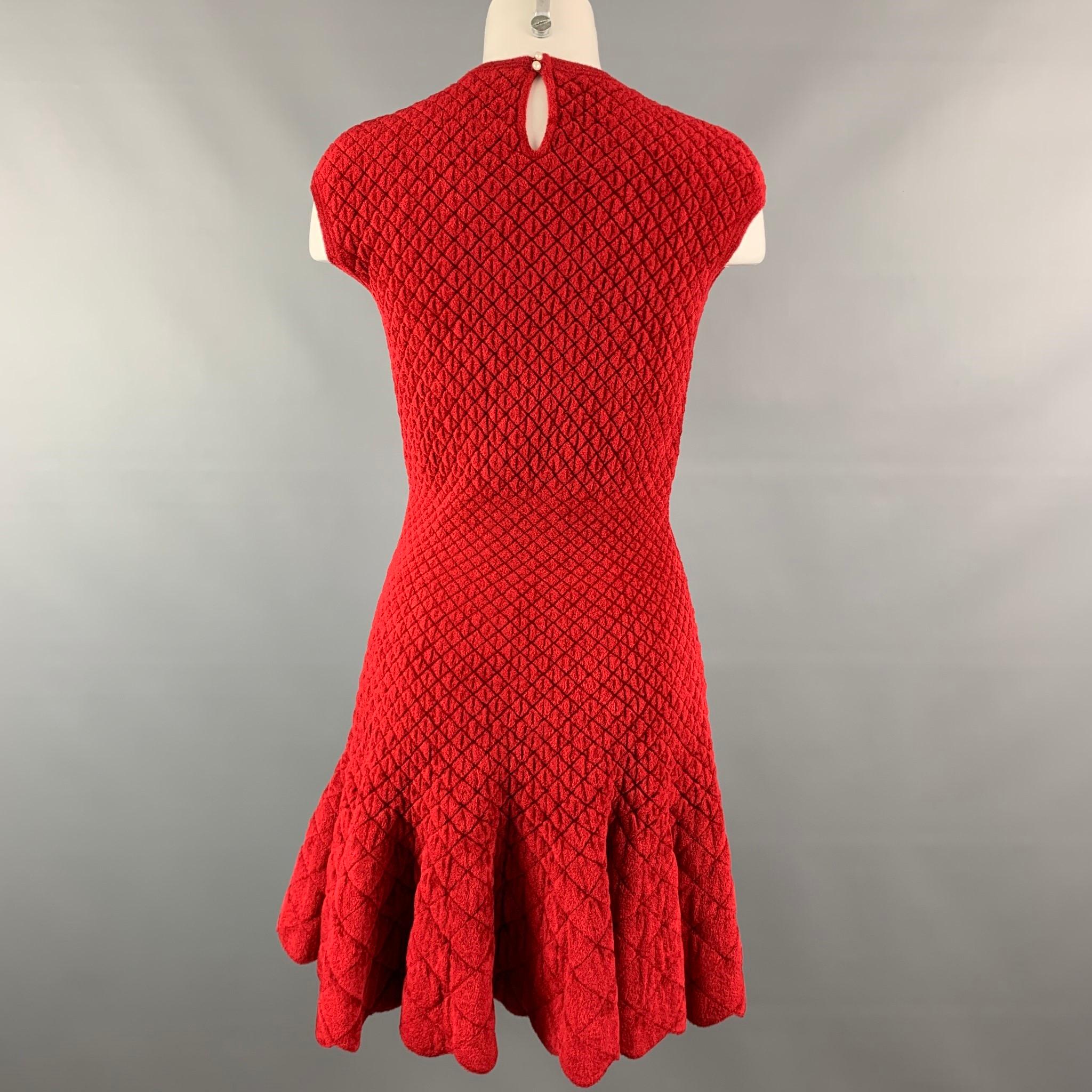 Women's ALEXANDER MCQUEEN Size XS Burgundy Quilted Stretch Wool Blend Cocktail Dress