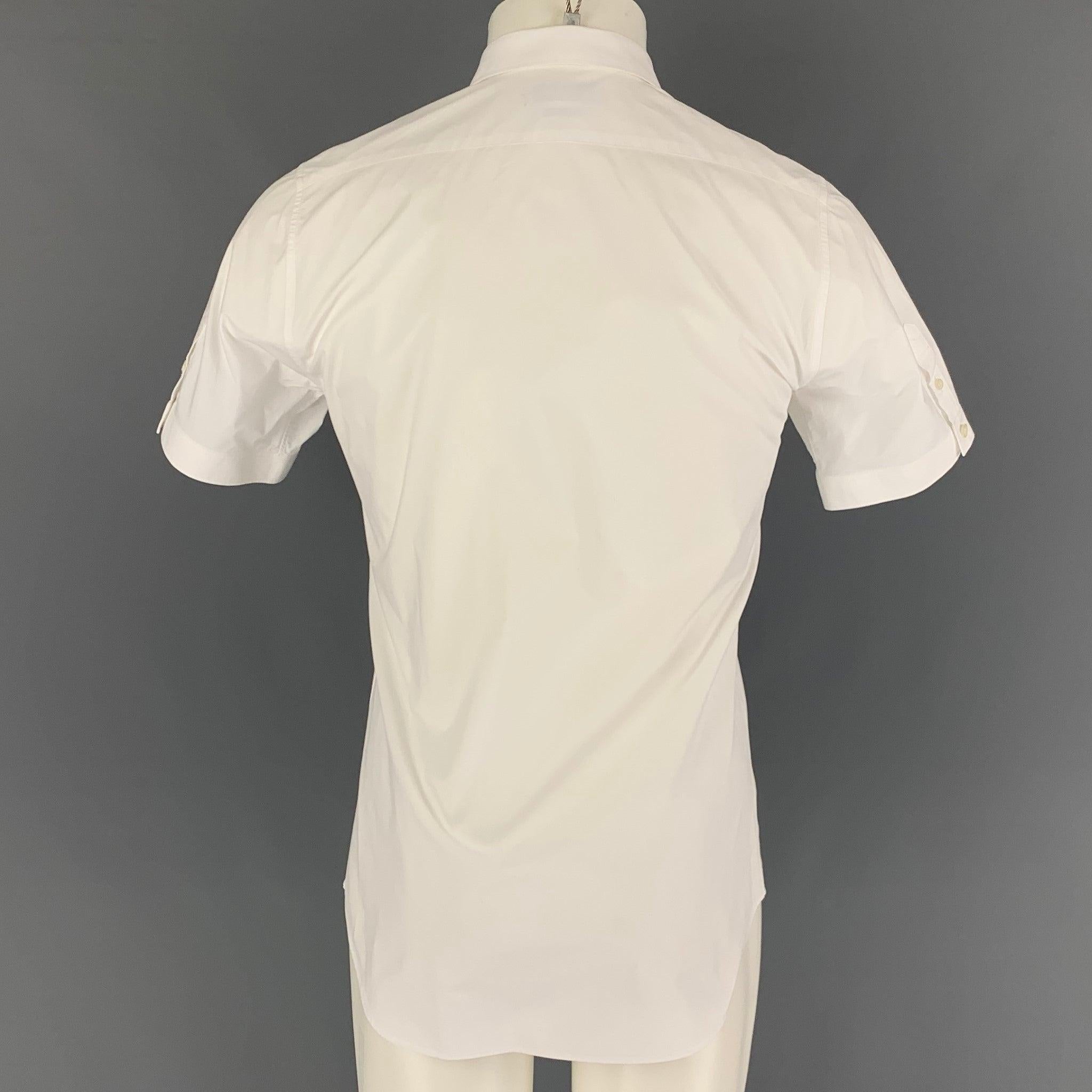 ALEXANDER MCQUEEN Size XS White Cotton Button Up Short Sleeve Shirt In Good Condition For Sale In San Francisco, CA