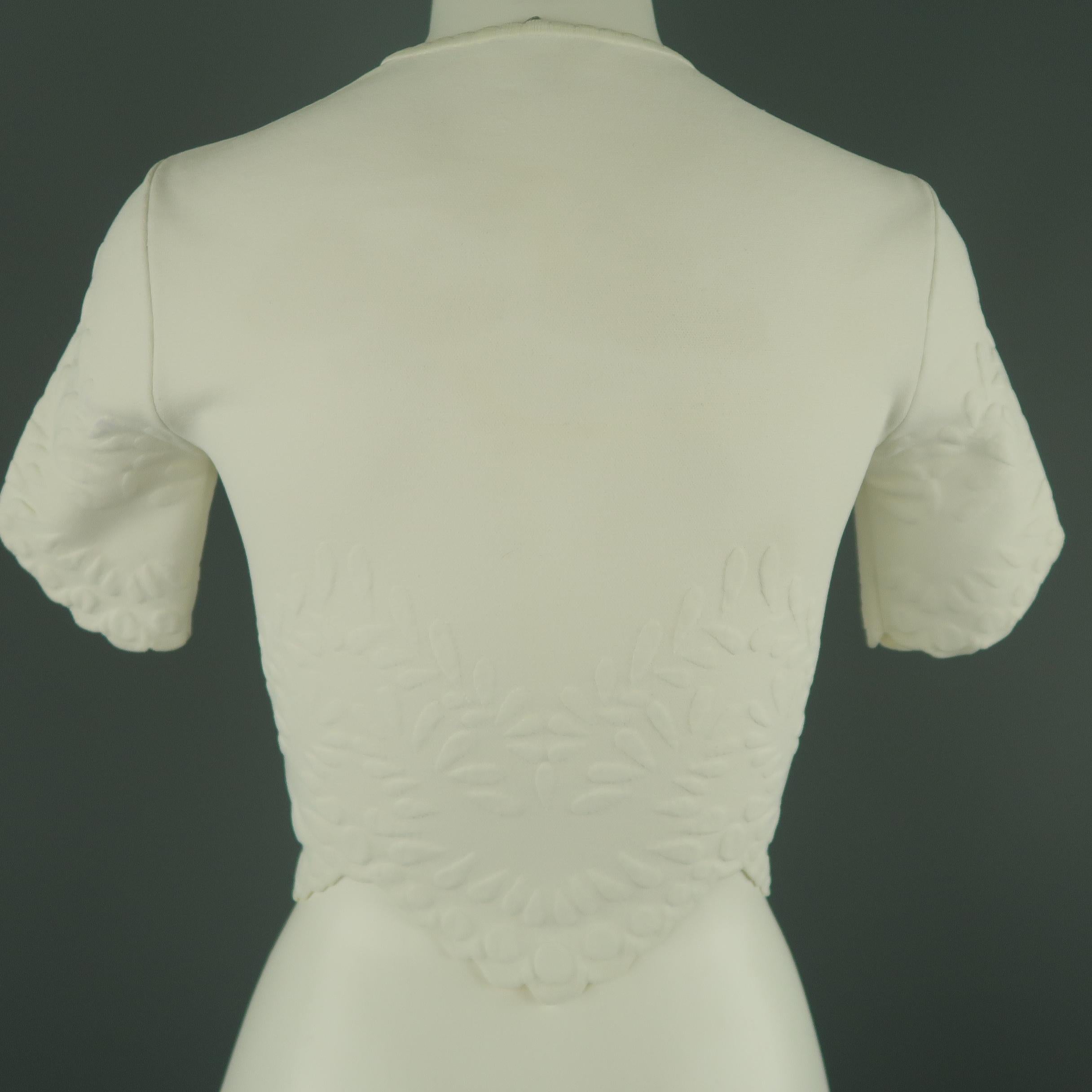 ALEXANDER MCQUEEN Size XS White Lace Textured Trim Knit Crop Top 1
