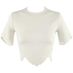 Vintage ALEXANDER MCQUEEN Size XS White Lace Textured Trim Knit Crop Top