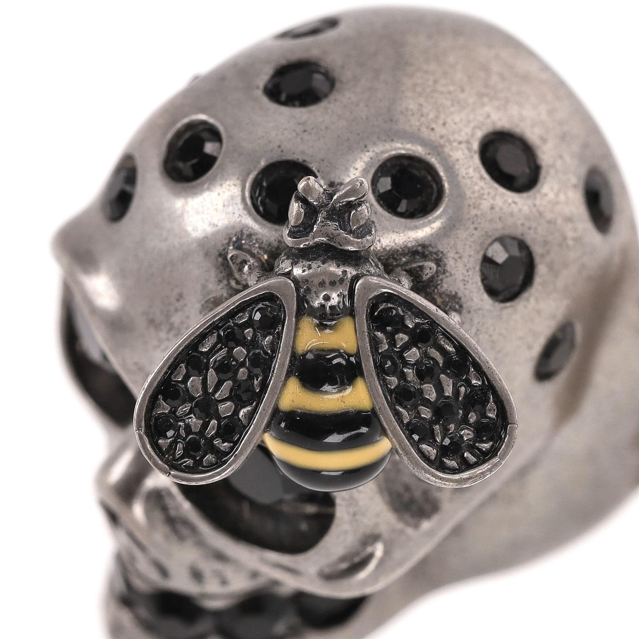 Alexander McQueen Skull Bee Embellished Crystal Ring 1
