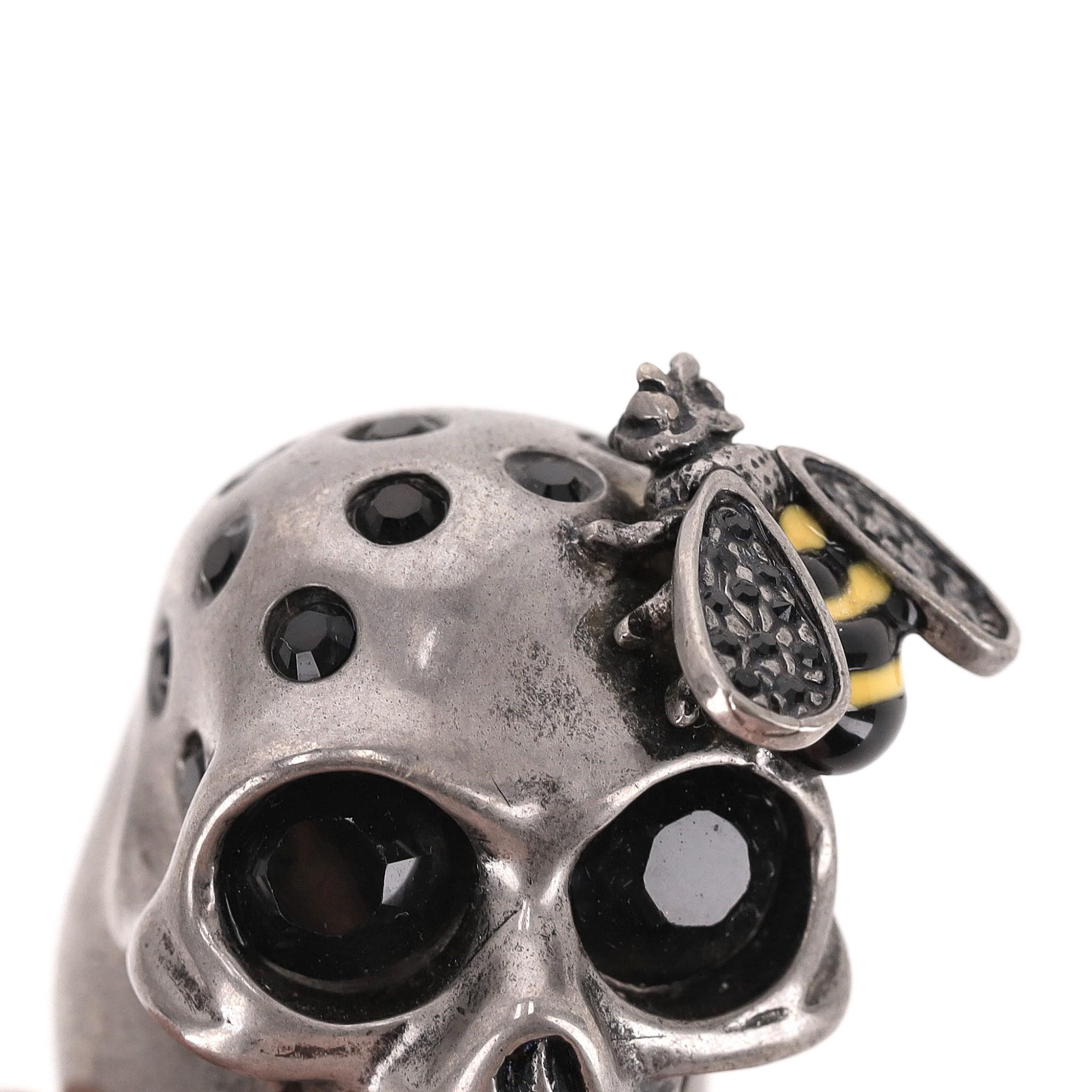 Alexander McQueen Skull Bee Embellished Crystal Ring 2