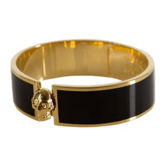 Alexander McQueen Skull Black Resin Gold Tone Wide Bracelet