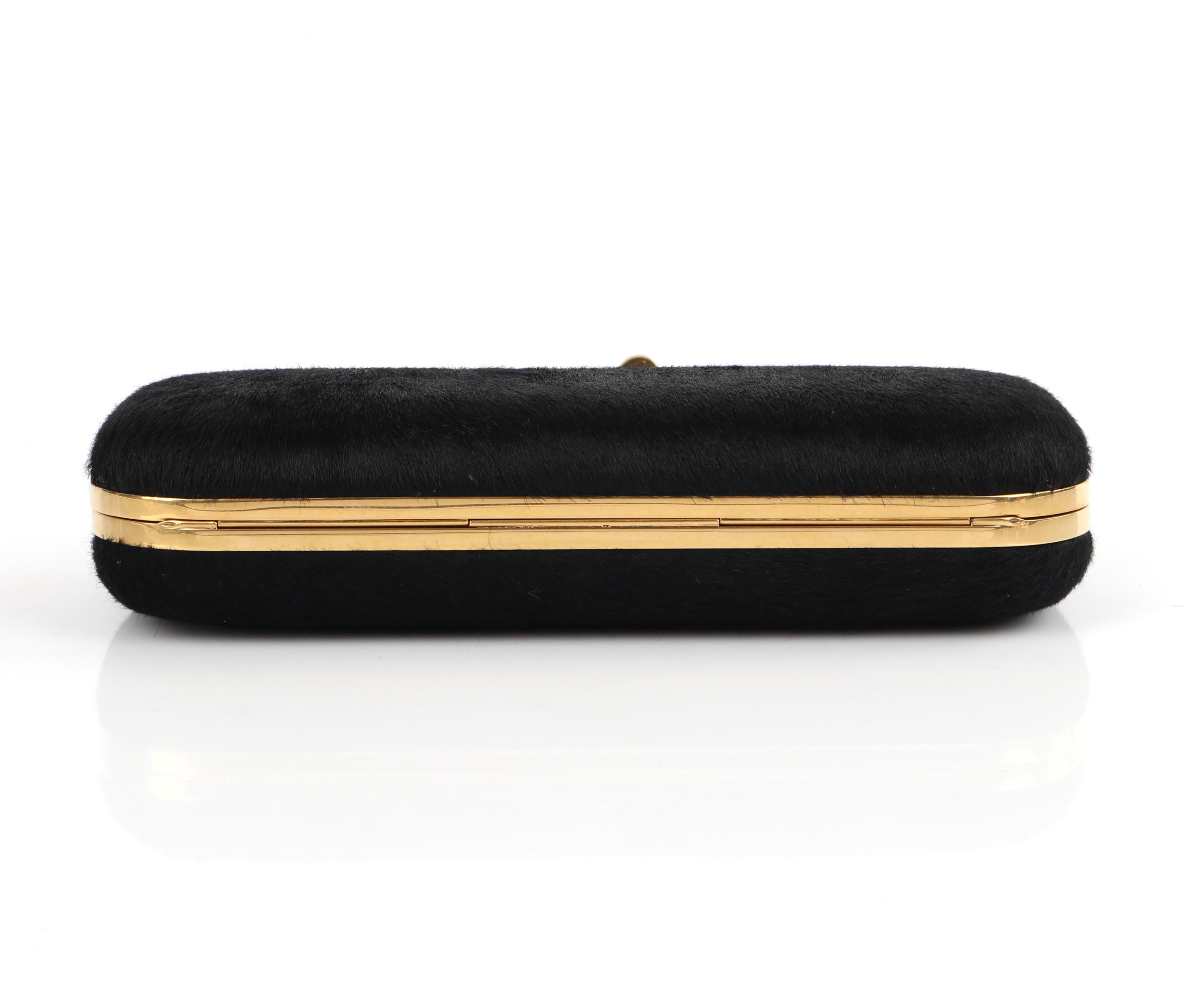 Women's ALEXANDER McQUEEN Skull & Citrine Black Pony Hair Knuckle Duster Box Clutch