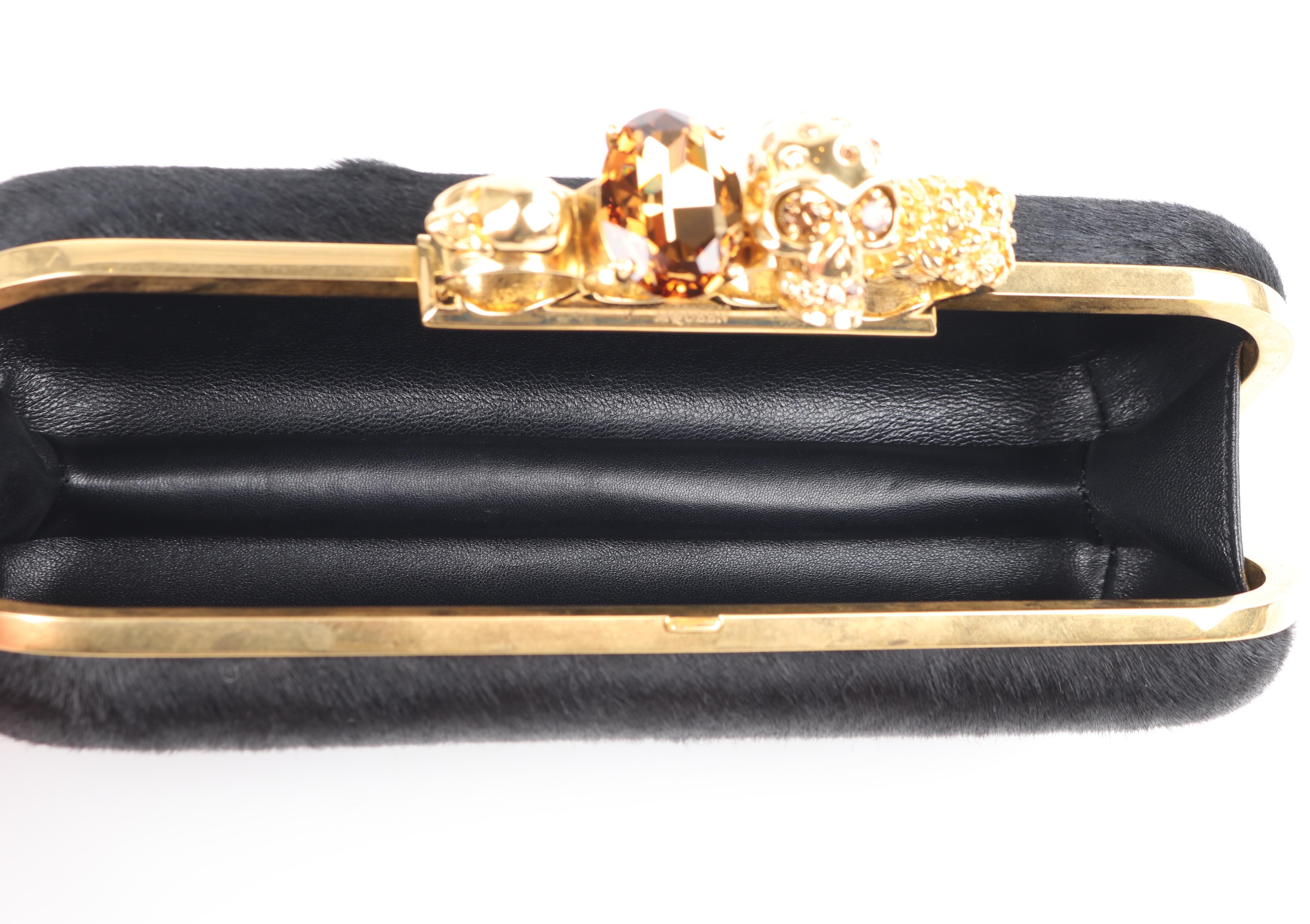 ALEXANDER McQUEEN Skull & Citrine Black Pony Hair Knuckle Duster Box Clutch 1