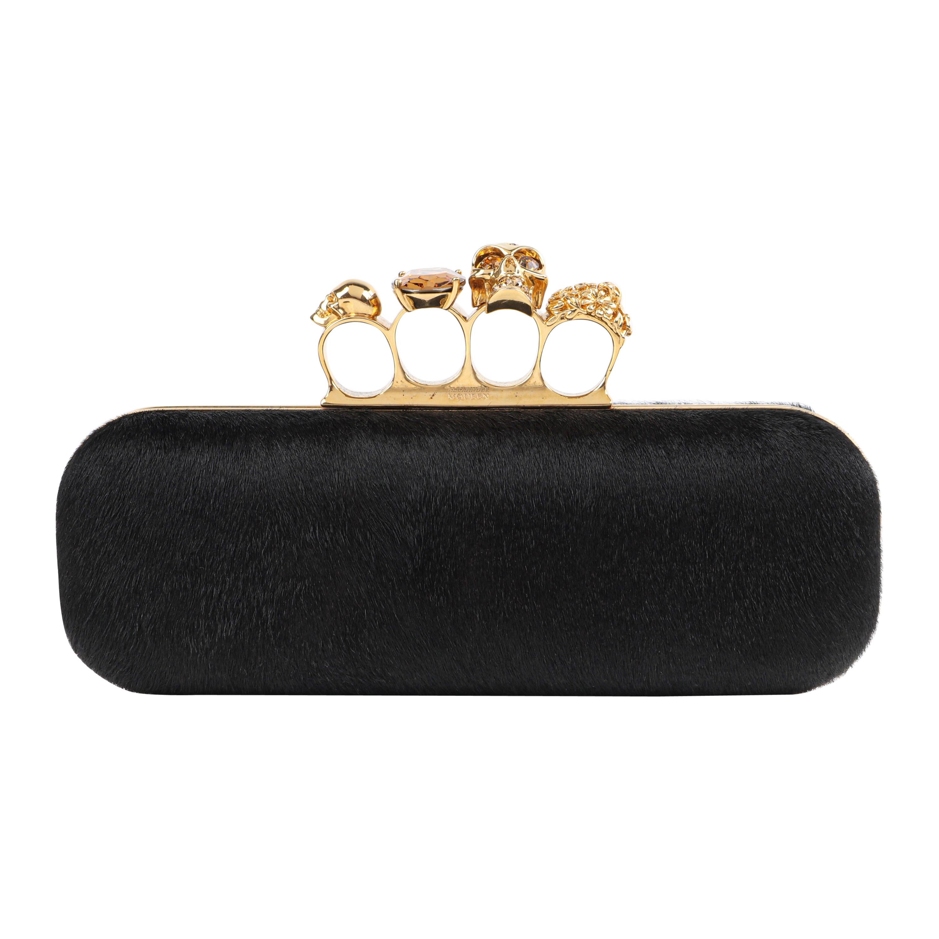 ALEXANDER McQUEEN Skull & Citrine Black Pony Hair Knuckle Duster Box Clutch