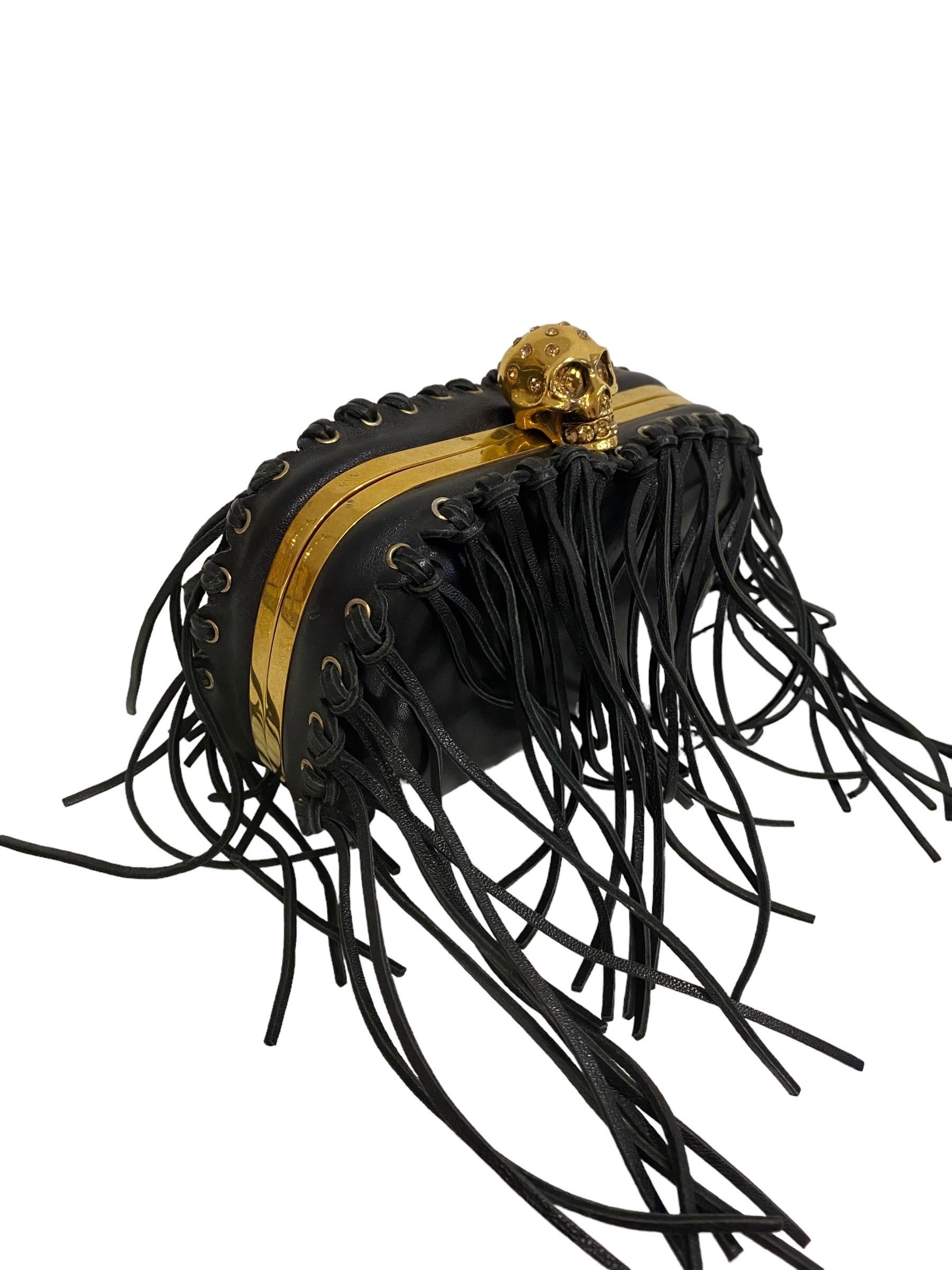 Alexander McQueen Skull Clutch Black Top Handle Bag In Good Condition In Torre Del Greco, IT