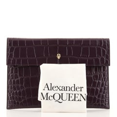 Alexander McQueen Skull Envelope Clutch Crocodile Embossed Leather