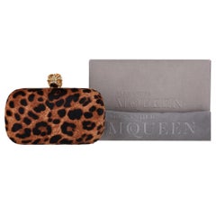 Alexander McQueen Skull Leopard Print Pony Hair Box Clutch Bag