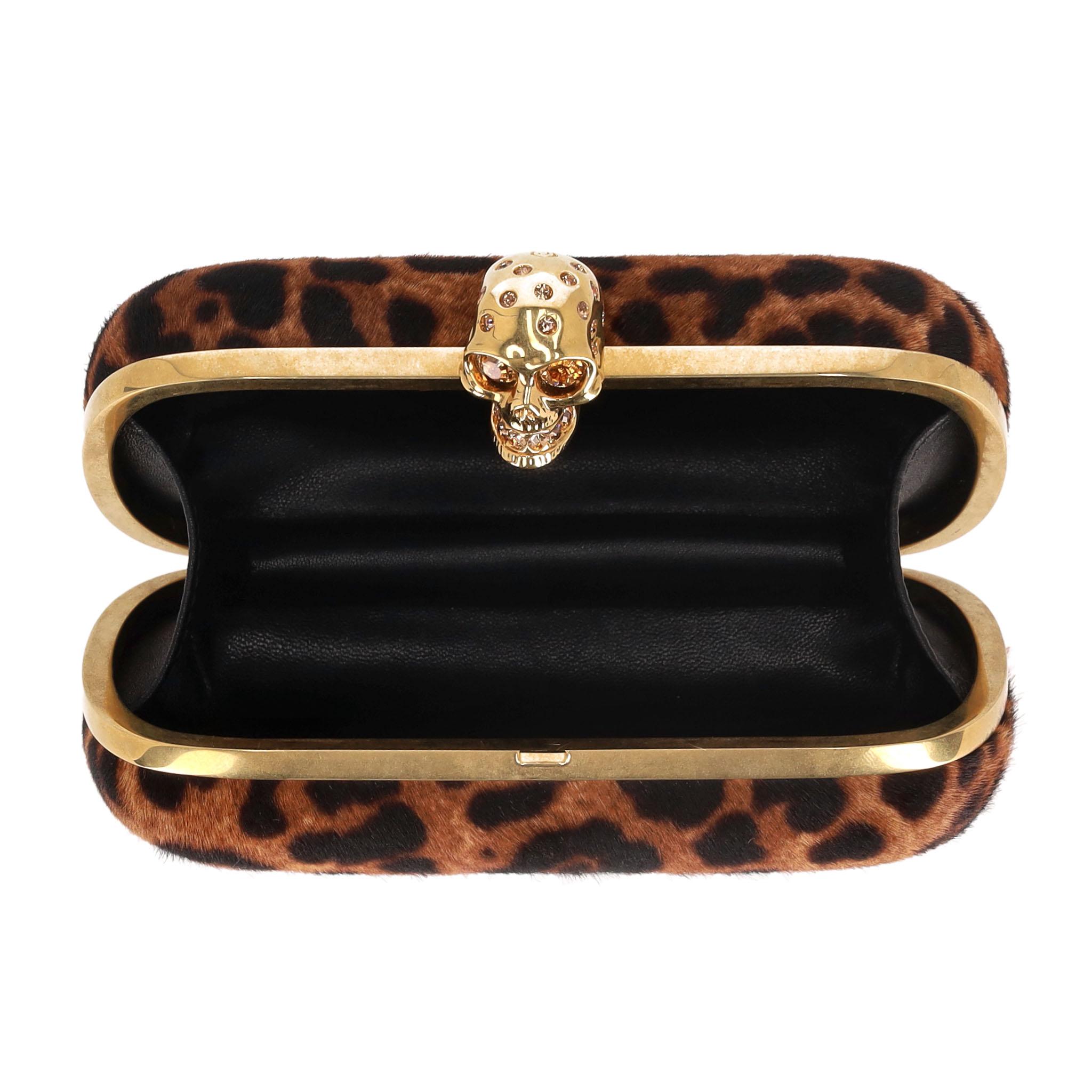 Alexander McQueen Skull Leopard Print Pony Hair Box Clutch Bag For Sale 1