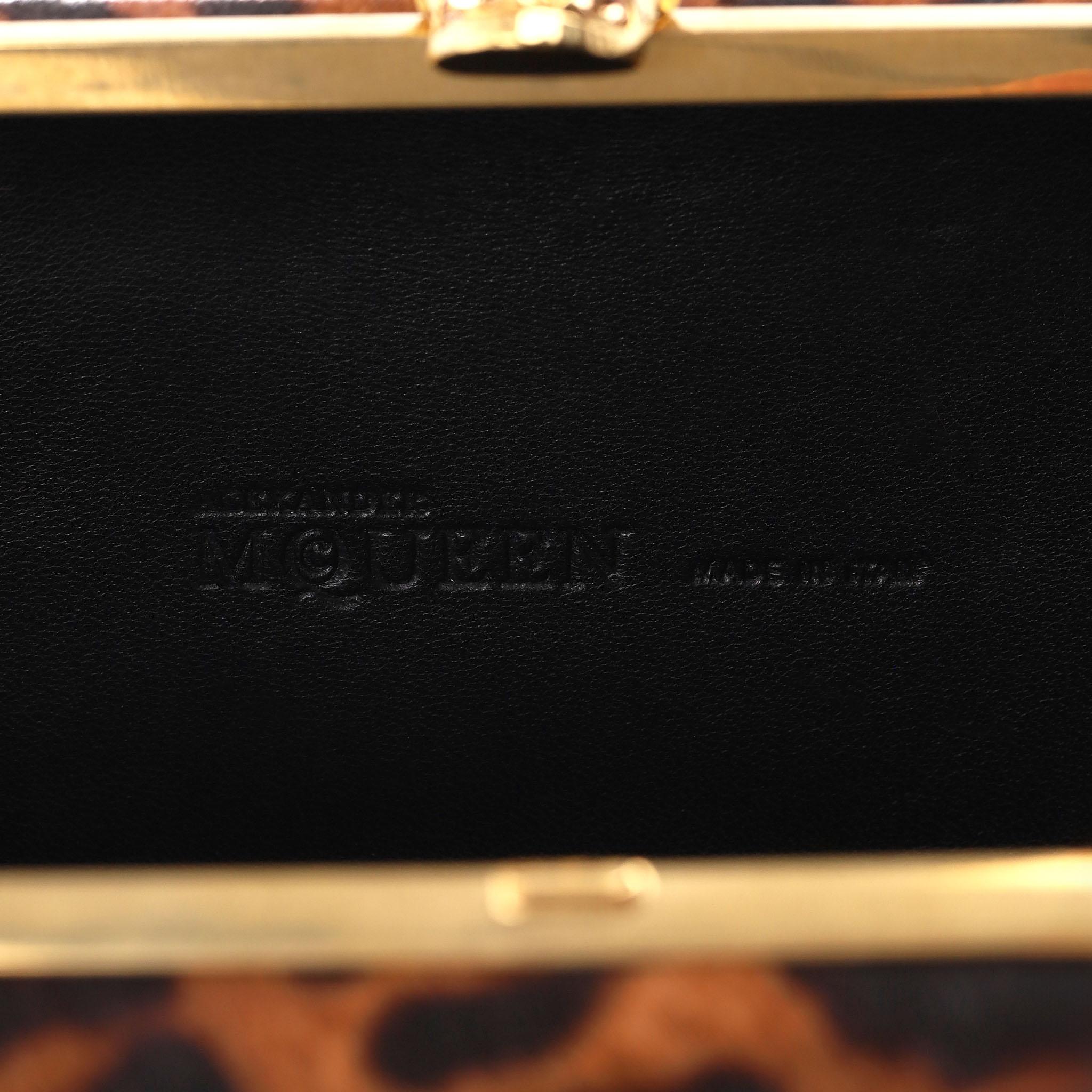 Alexander McQueen Skull Leopard Print Pony Hair Box Clutch Bag For Sale 4