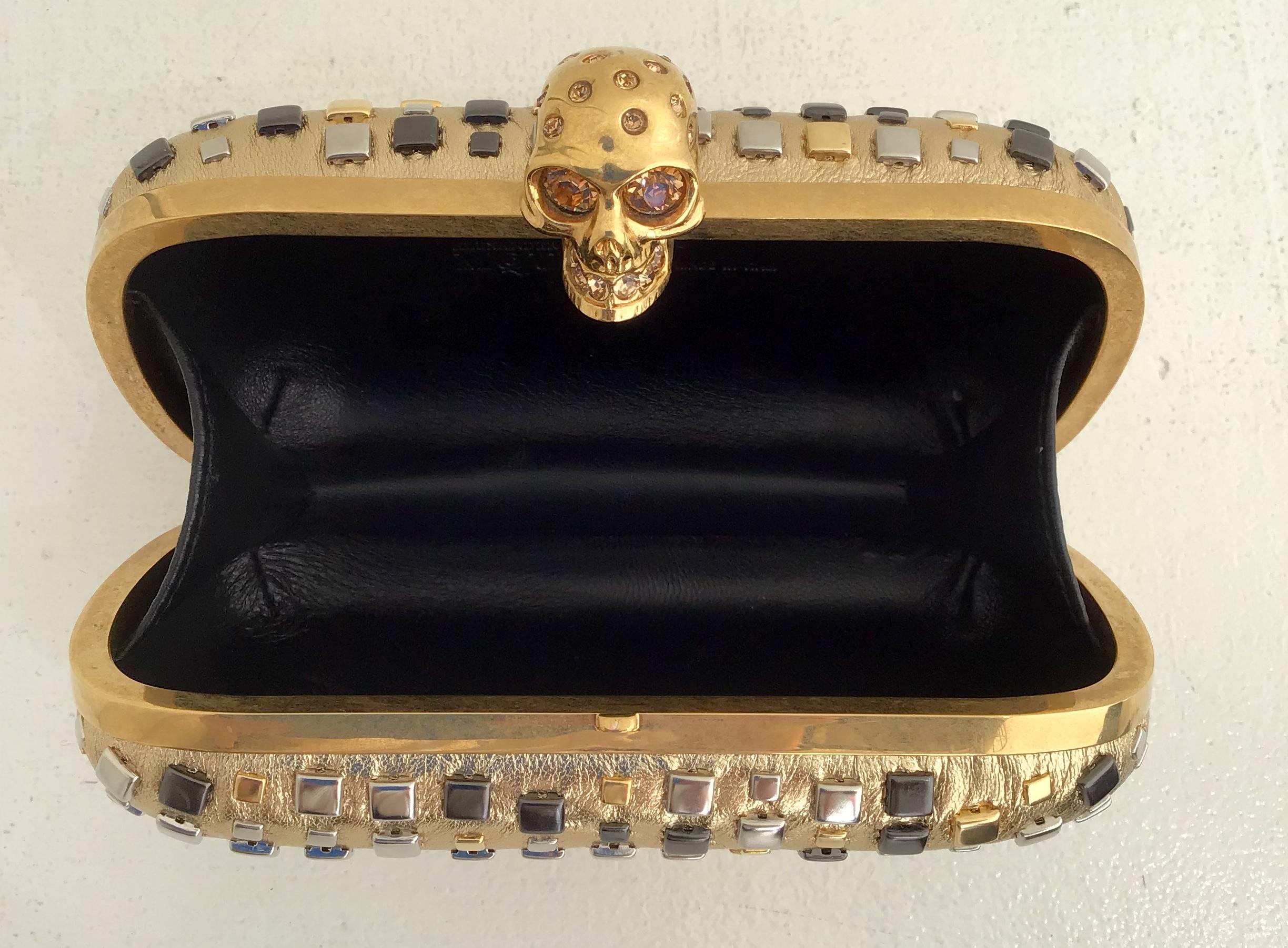 Women's or Men's Alexander McQueen Skull Studded Metallic Leather Box Clutch
