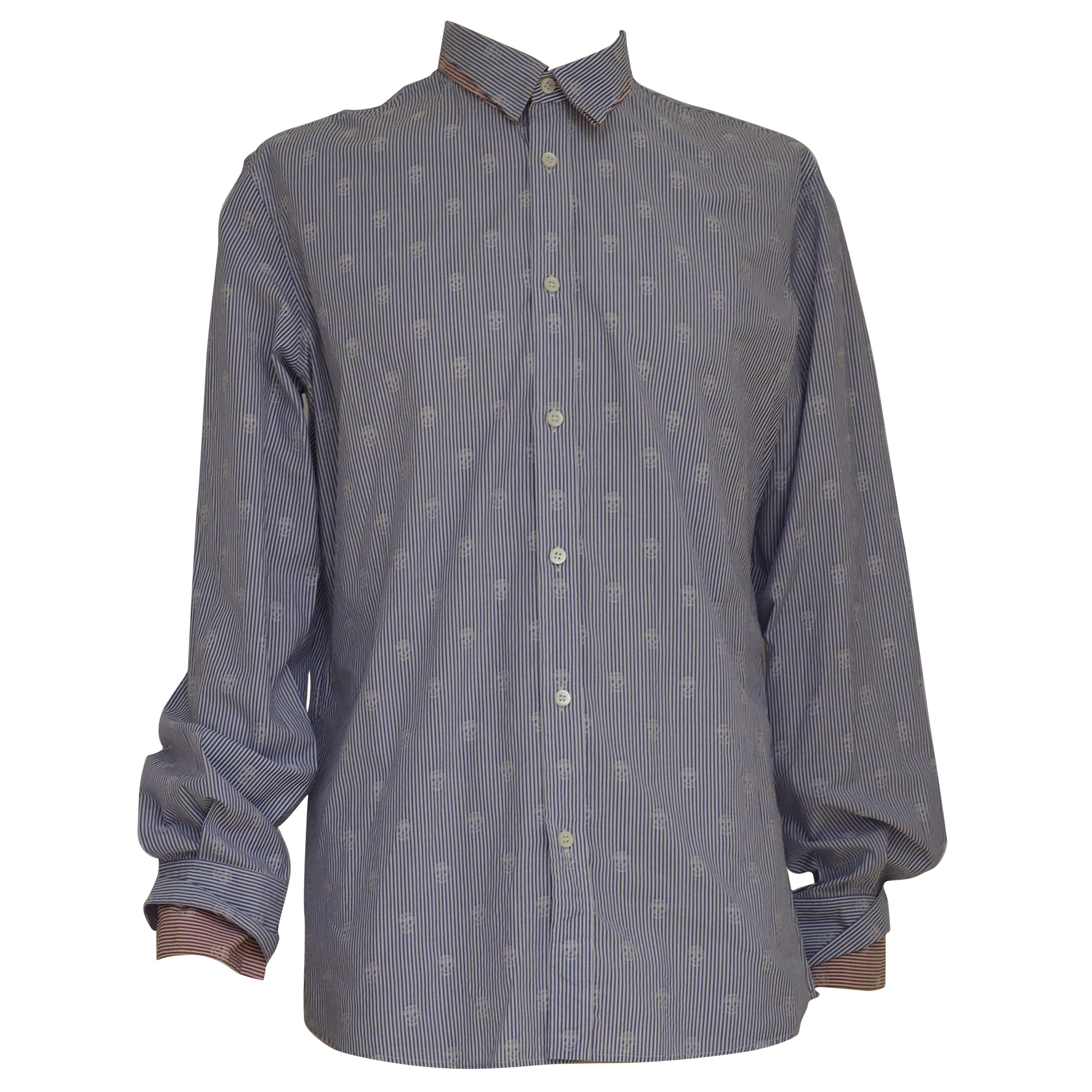 Camicia in cotone bicolore con teschi di Alexander McQueen
