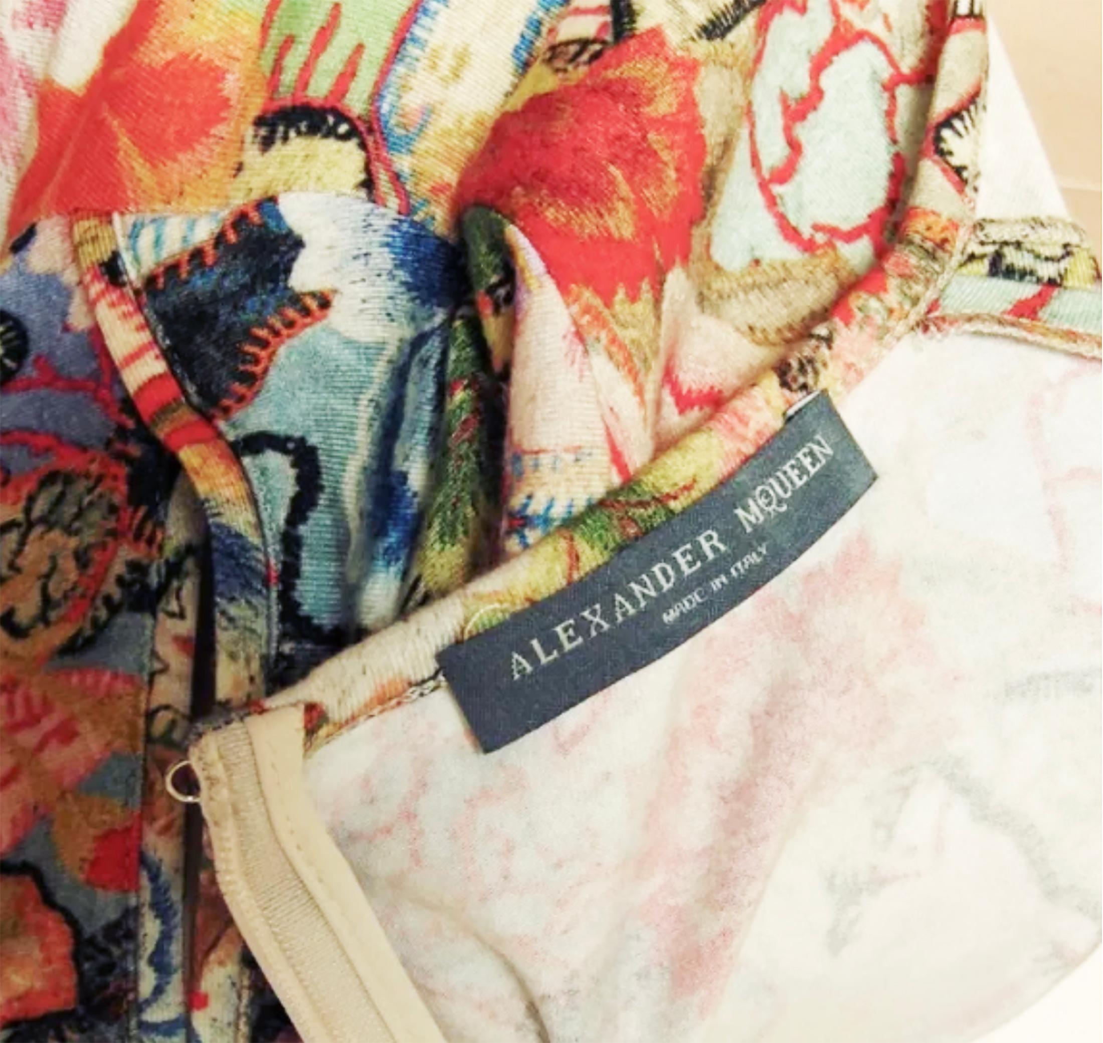 Alexander McQueen Slash Sleeve Dress Kaleidoscope Floral Print Abstract Bodycon  For Sale 6