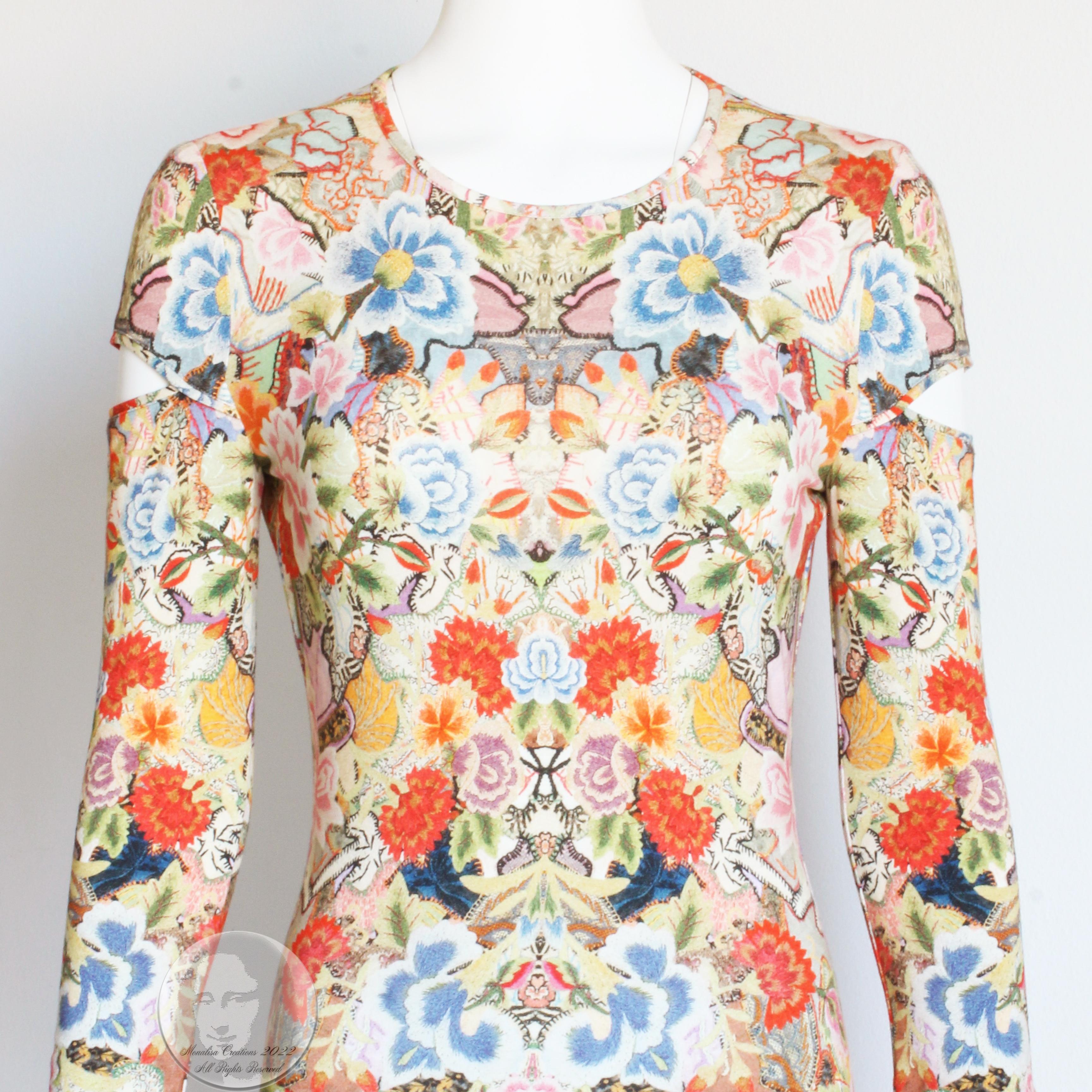 Alexander McQueen Slash Sleeve Dress Kaleidoscope Floral Print Abstract Bodycon  For Sale 5