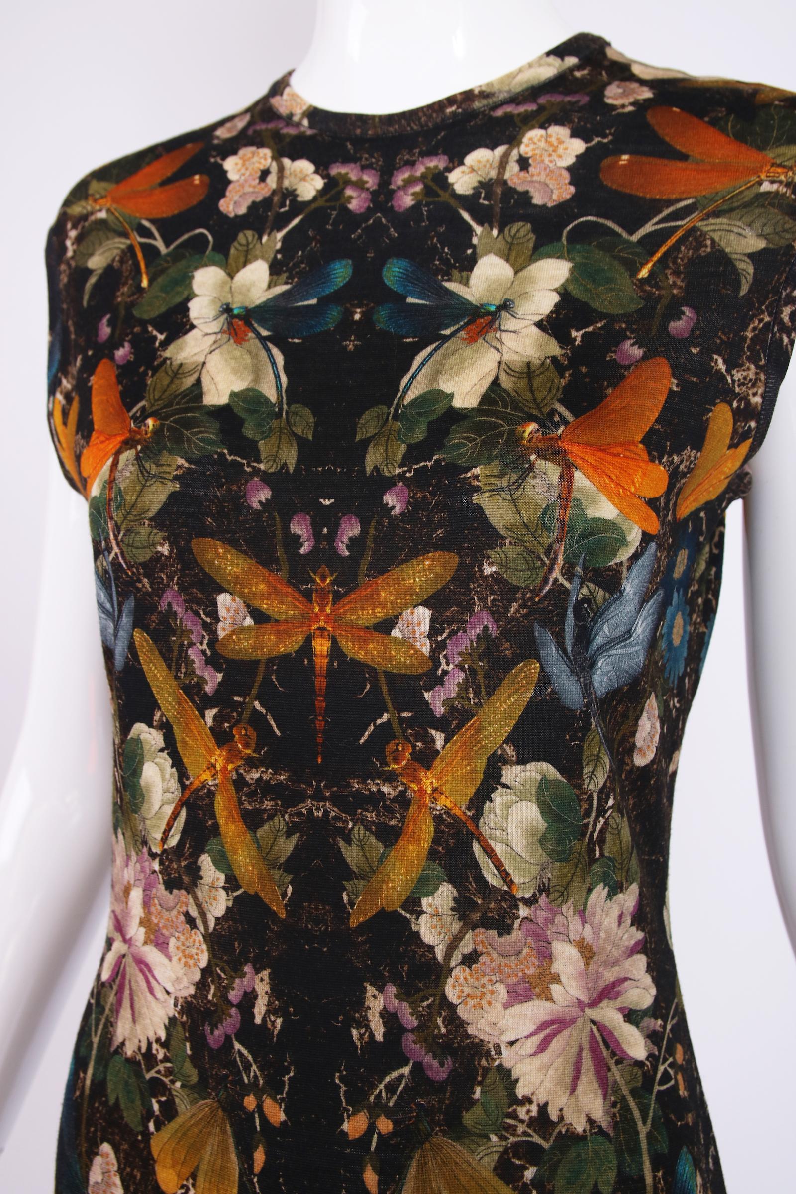 Black Alexander McQueen Sleeveless Dragonfly Print Dress