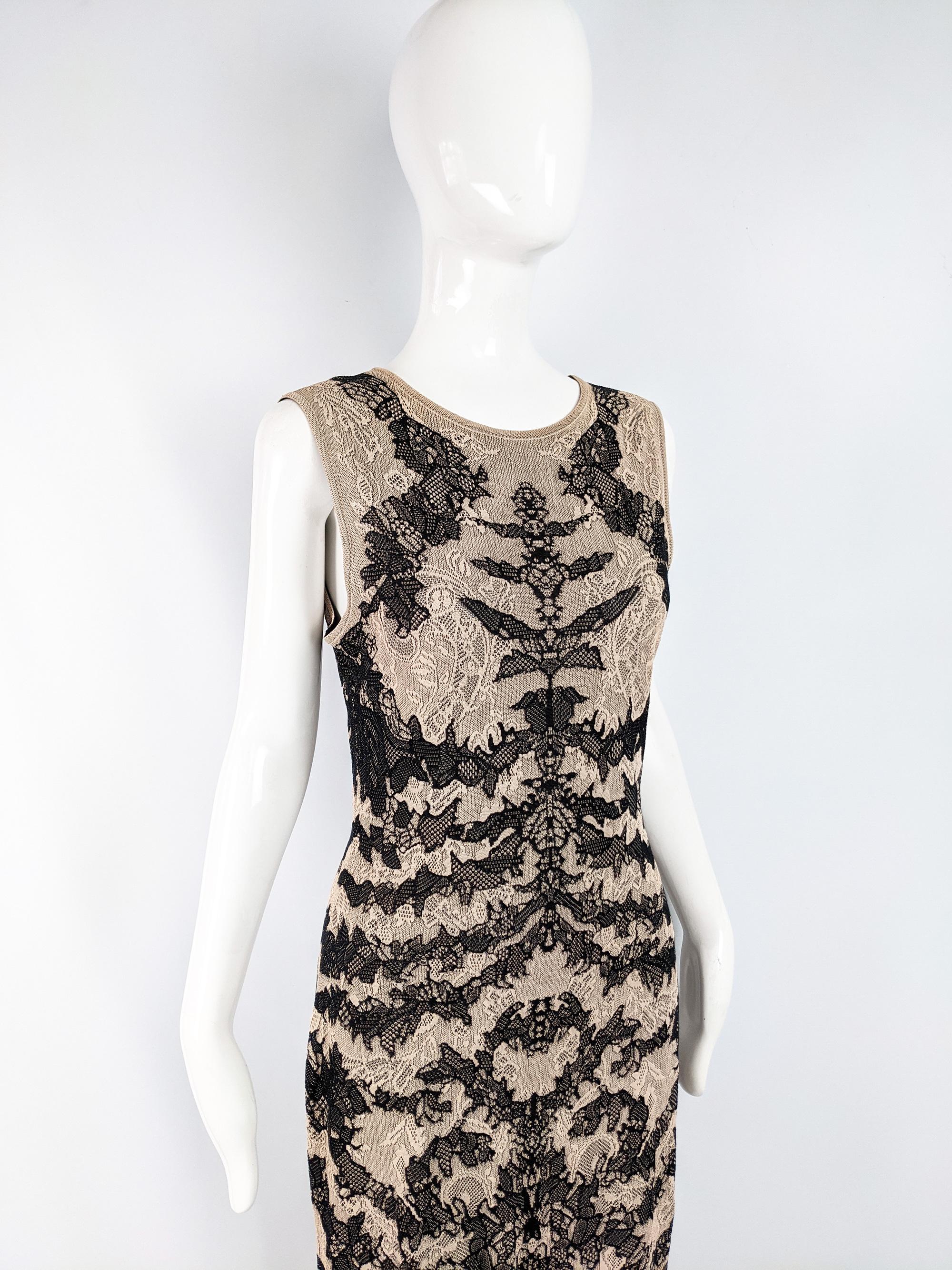 Brown Alexander McQueen Sleeveless Nude & Black Jacquard Knit Dress L For Sale