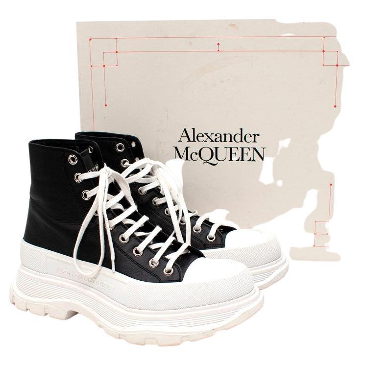 Alexander McQueen Slick Black Leather Platform Sole Sneakers For Sale