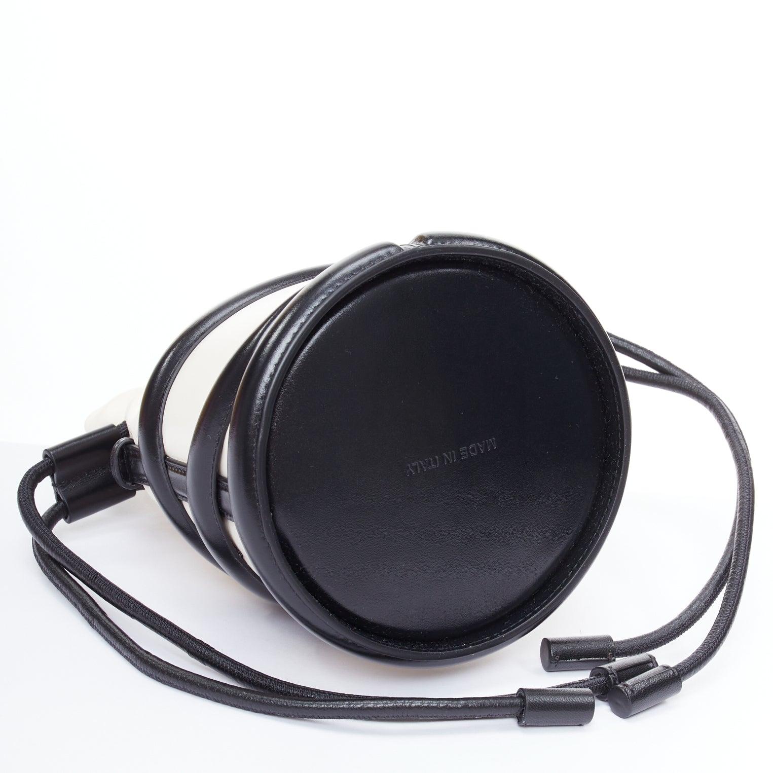 ALEXANDER MCQUEEN Soft Curve AM logo black white leather bucket bag For Sale 1