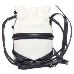 ALEXANDER MCQUEEN Soft Curve AM logo black white leather bucket bag