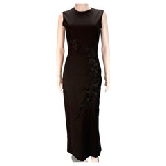 Alexander McQueen Vestido Bordado Floral Negro Primavera 1998