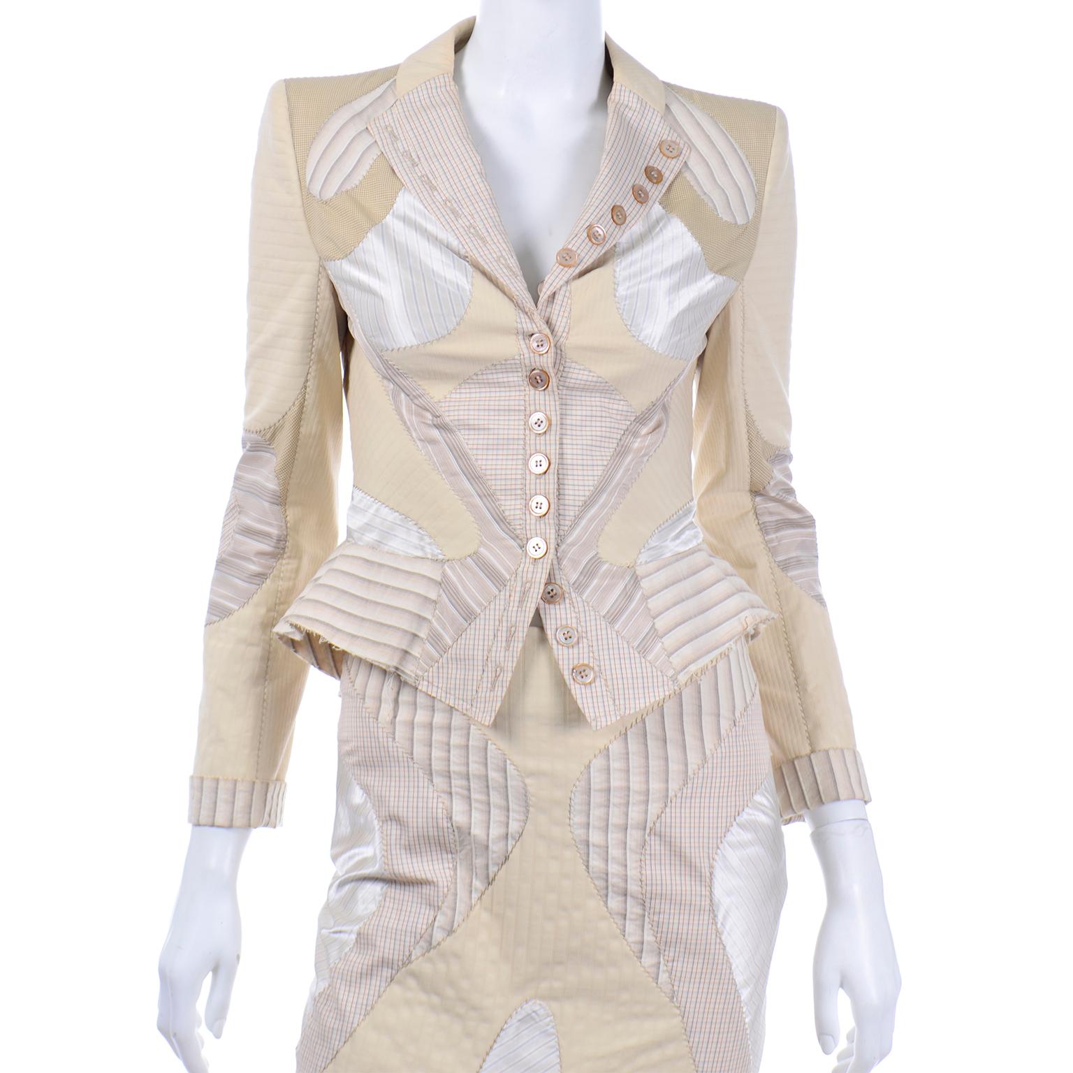 Alexander McQueen Spring 2004 Deliverance Patchwork 2pc Skirt & Jacket Outfit  2
