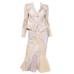 Alexander McQueen Spring 2004 Deliverance Patchwork 2pc Skirt & Jacket Outfit 