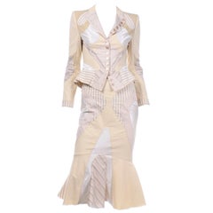 Alexander McQueen Spring 2004 Deliverance Patchwork 2pc Skirt & Jacket Outfit