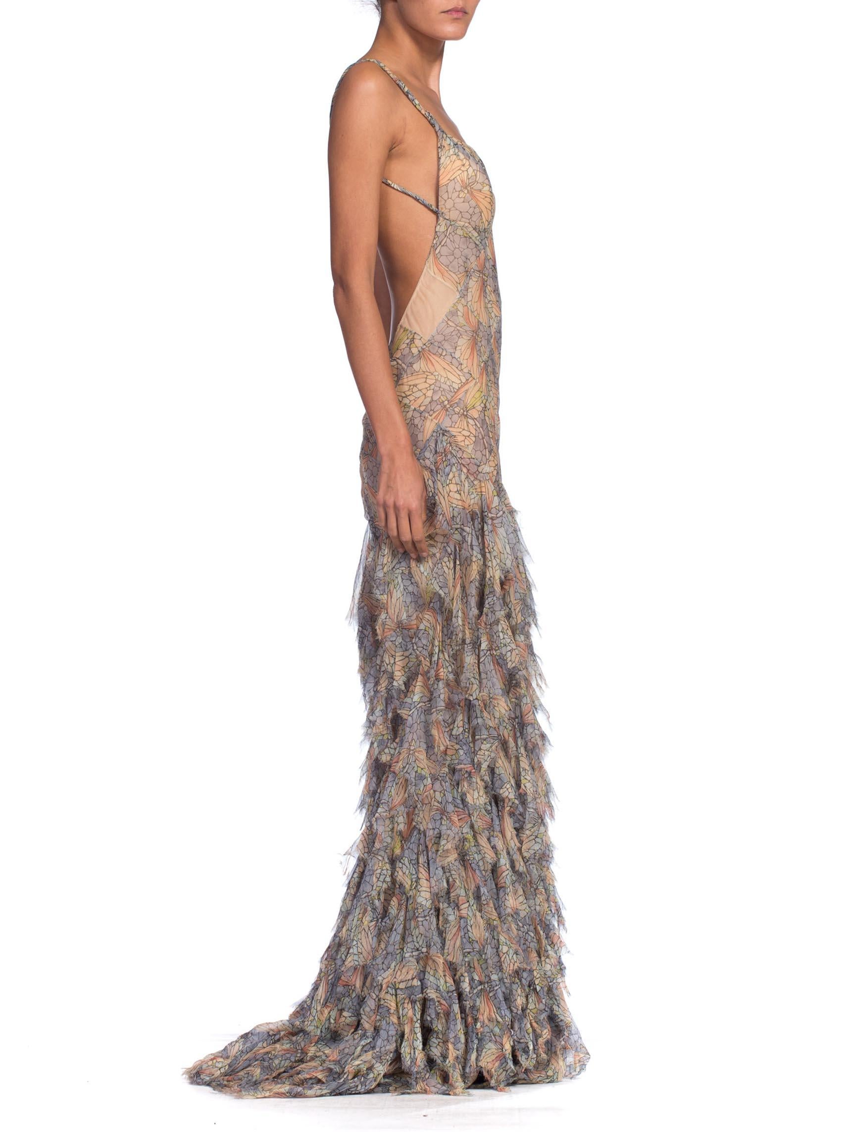 Brown Alexander McQueen Spring 2004 Shredded Bias Silk Chiffon Backless Gown