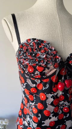 Top tipo corsé con estampado de cerezas «Irere» de Alexander McQueen, colección Primavera-Verano 2003