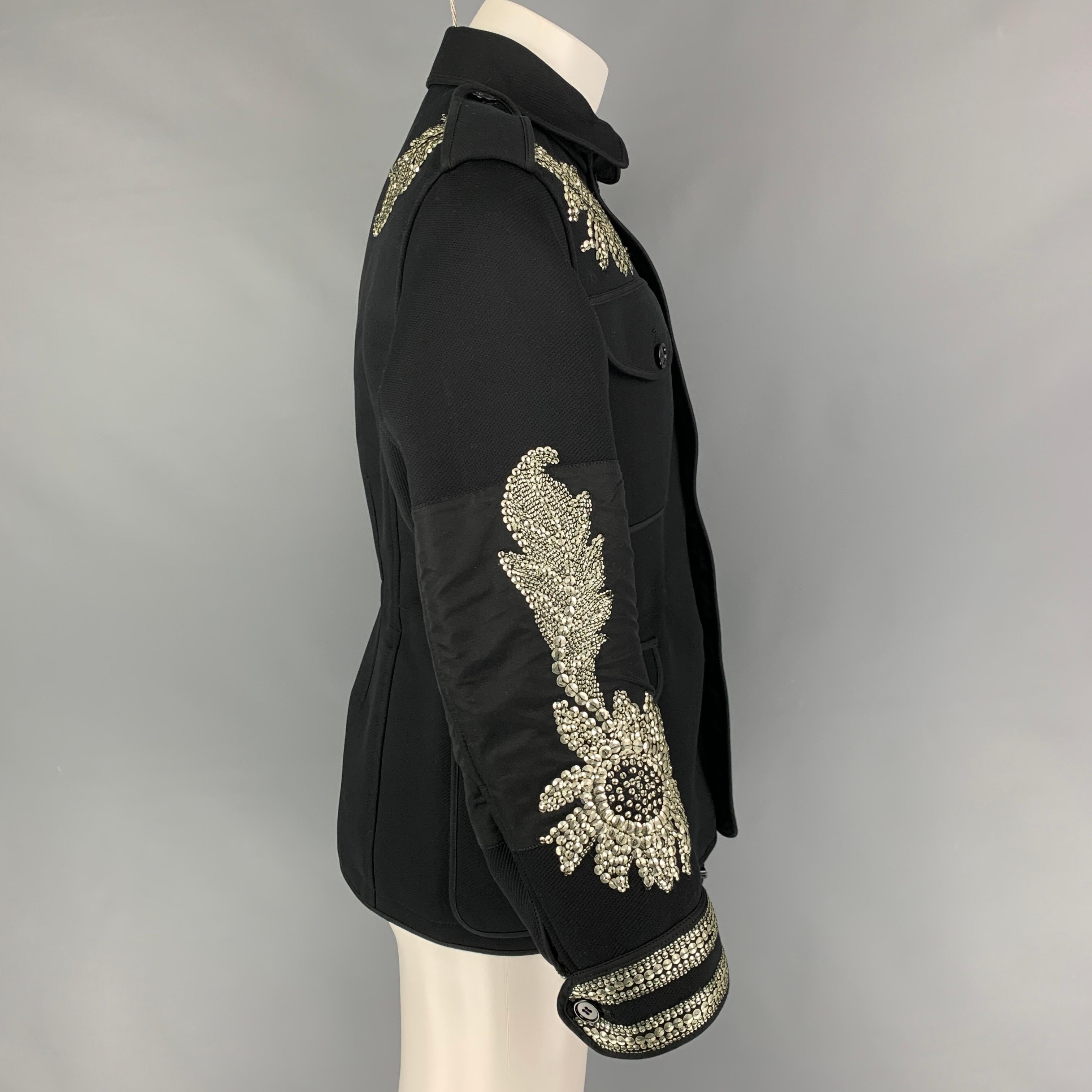 Men's ALEXANDER MCQUEEN SS 17 Size 38 Black Silver Floral Military Regalia Coat