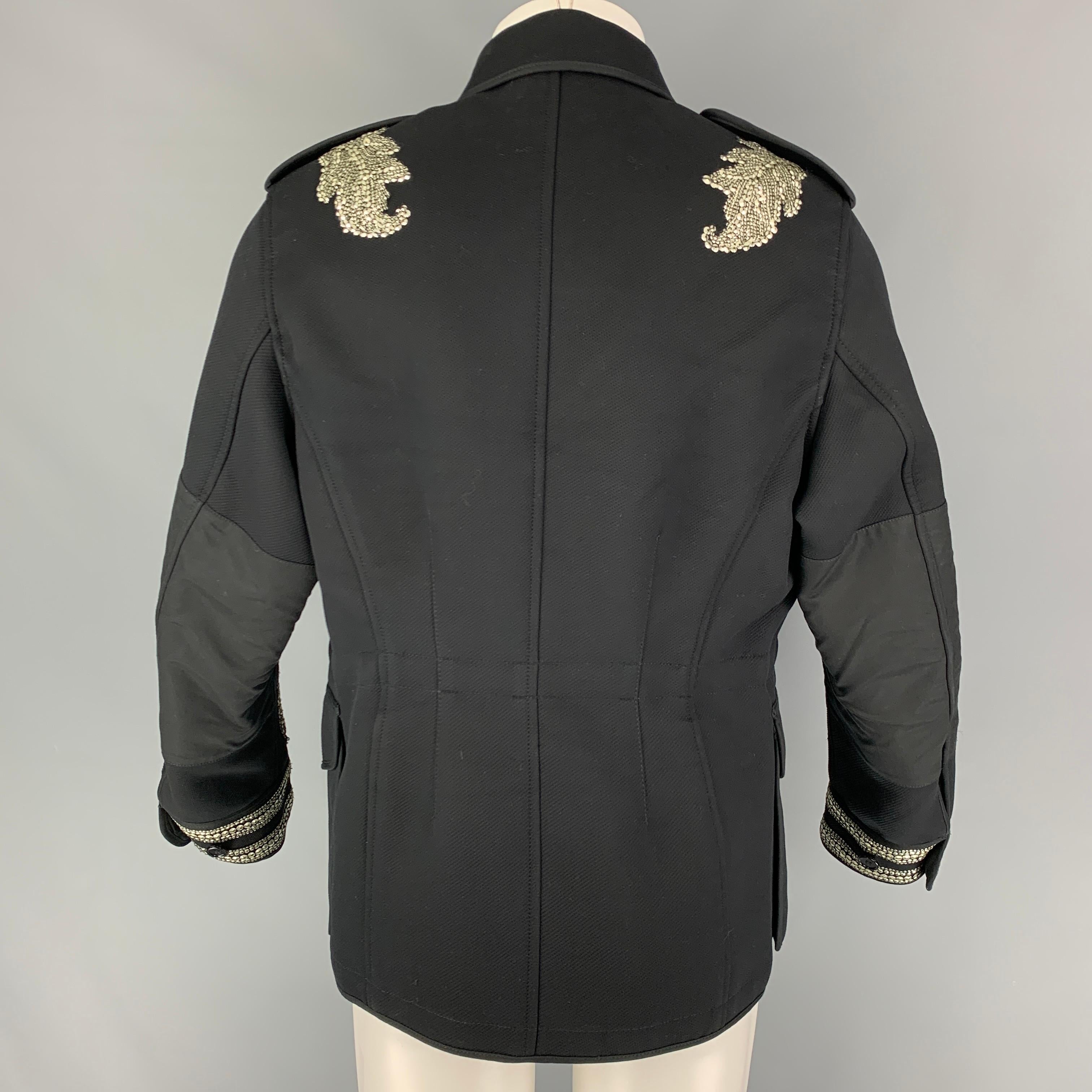 ALEXANDER MCQUEEN SS 17 Size 38 Black Silver Floral Military Regalia Coat 1