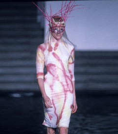 Alexander McQueen SS 1997 90s 'La Poupée' Pink Spray Paint Print Dress IT 44